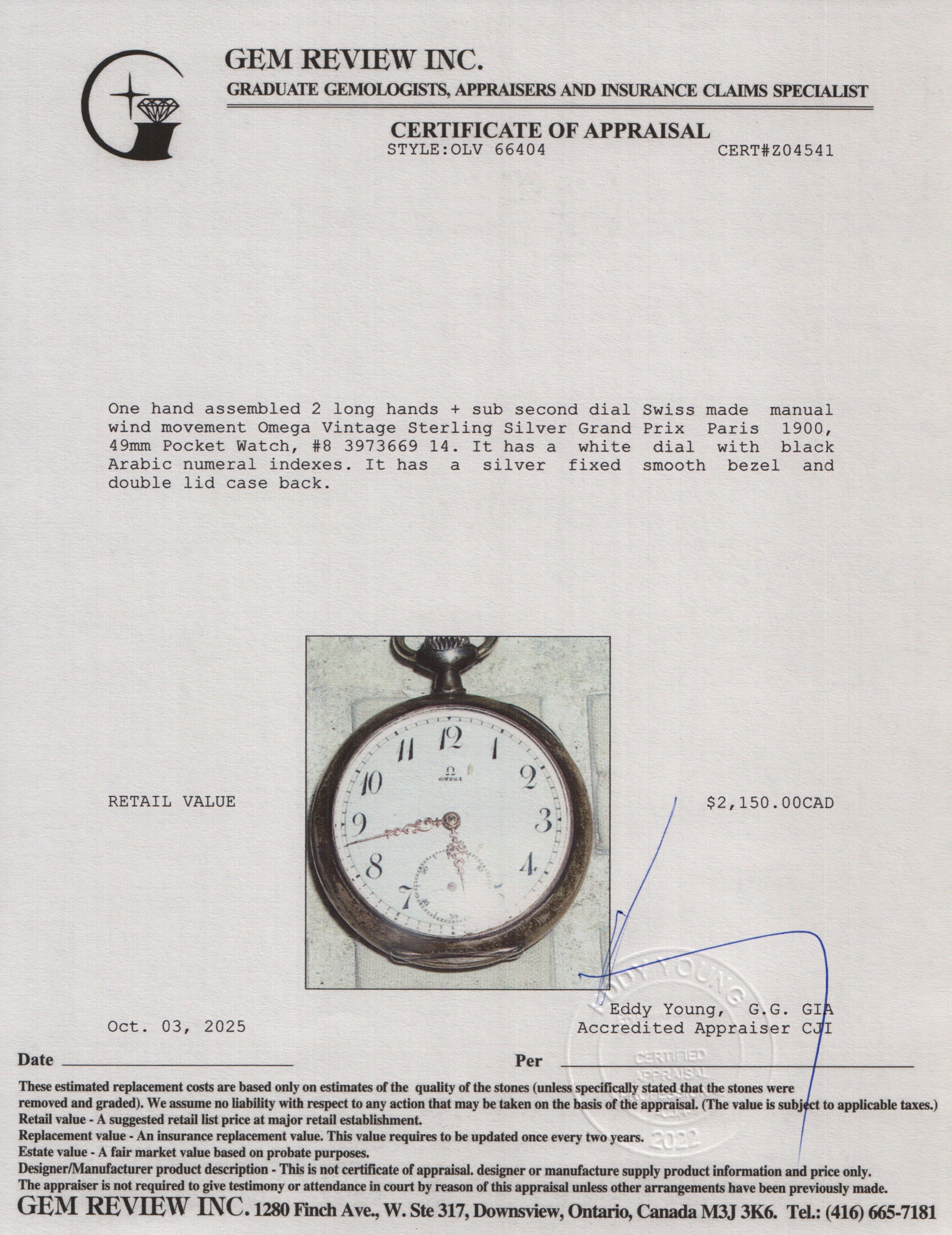 Omega Vintage Sterling Silver Grand Prix Paris 1900 Pocket Watch