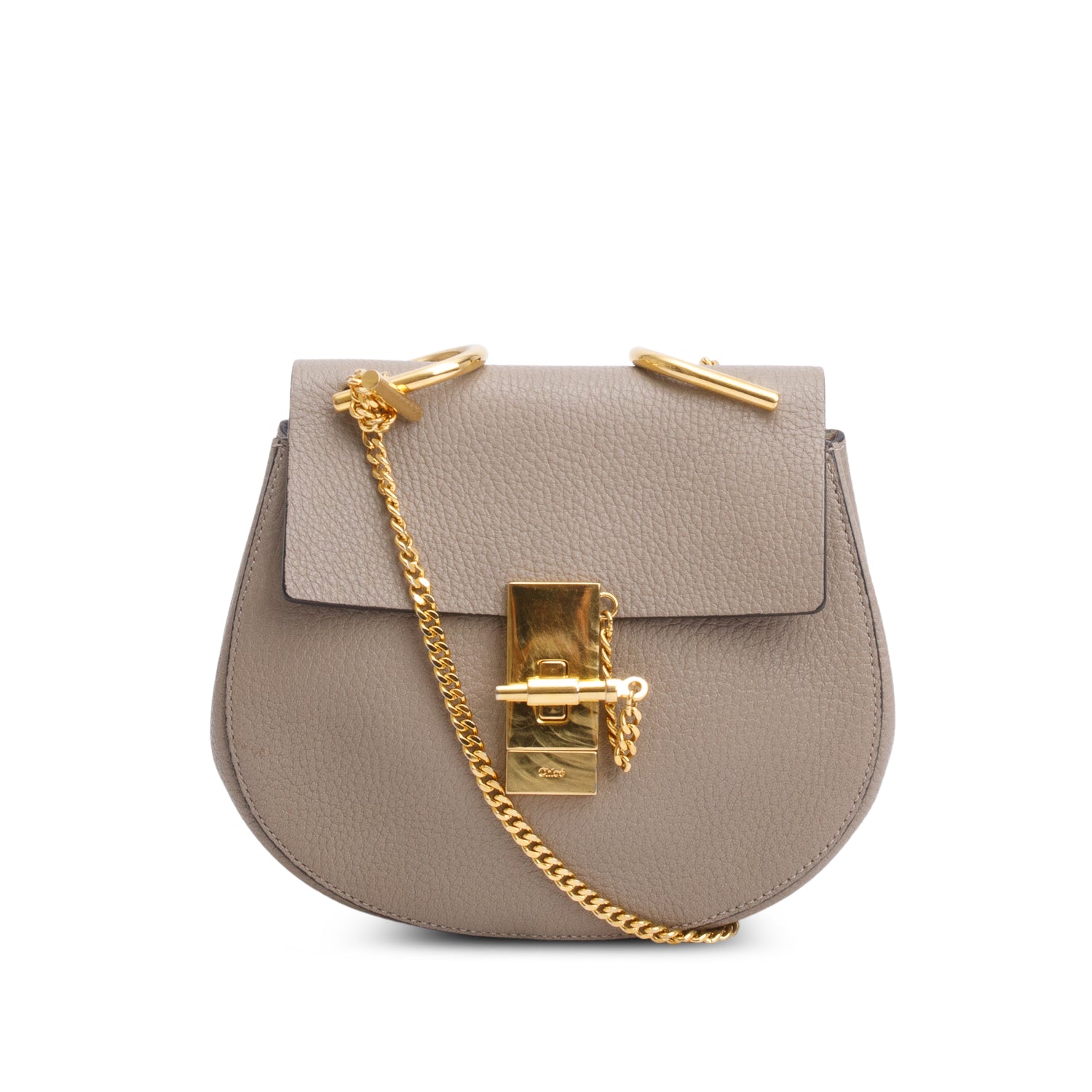 Chloe Taupe Grained Lambskin Mini Drew Shoulder Bag