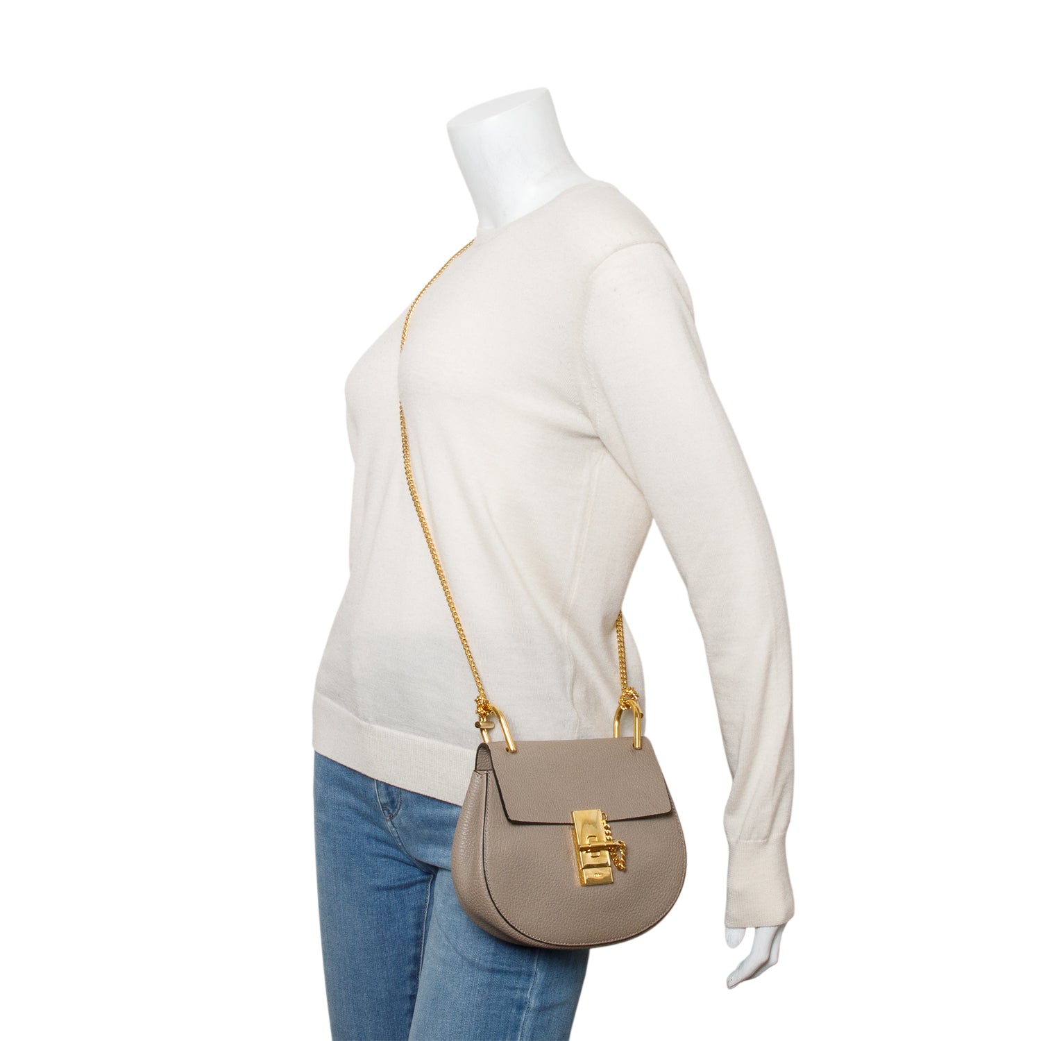 Chloe Taupe Grained Lambskin Mini Drew Shoulder Bag