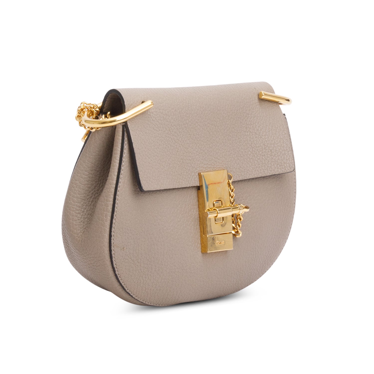 Chloe Taupe Grained Lambskin Mini Drew Shoulder Bag