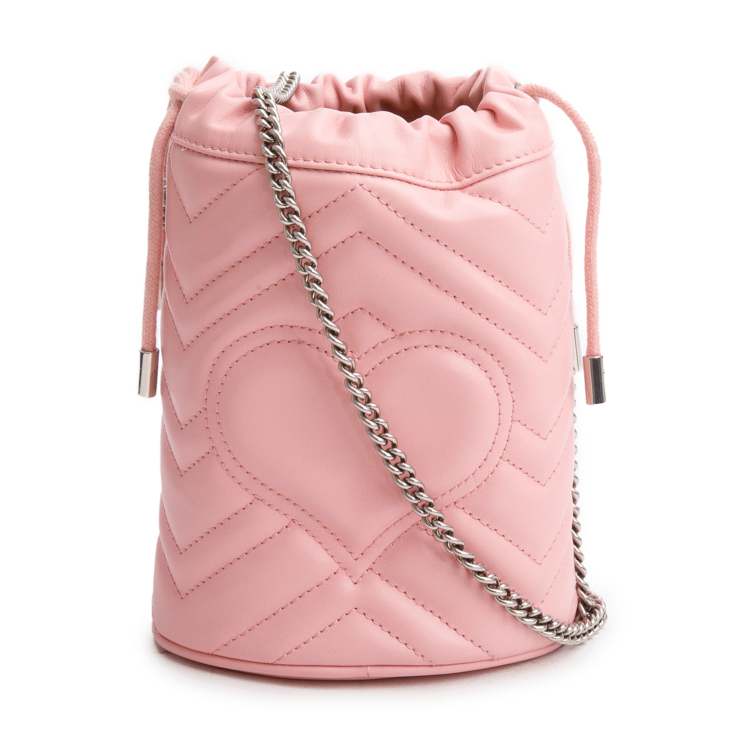 Gucci Pink Calfskin Matelasse Mini GG Marmont 2.0 Bucket Bag
