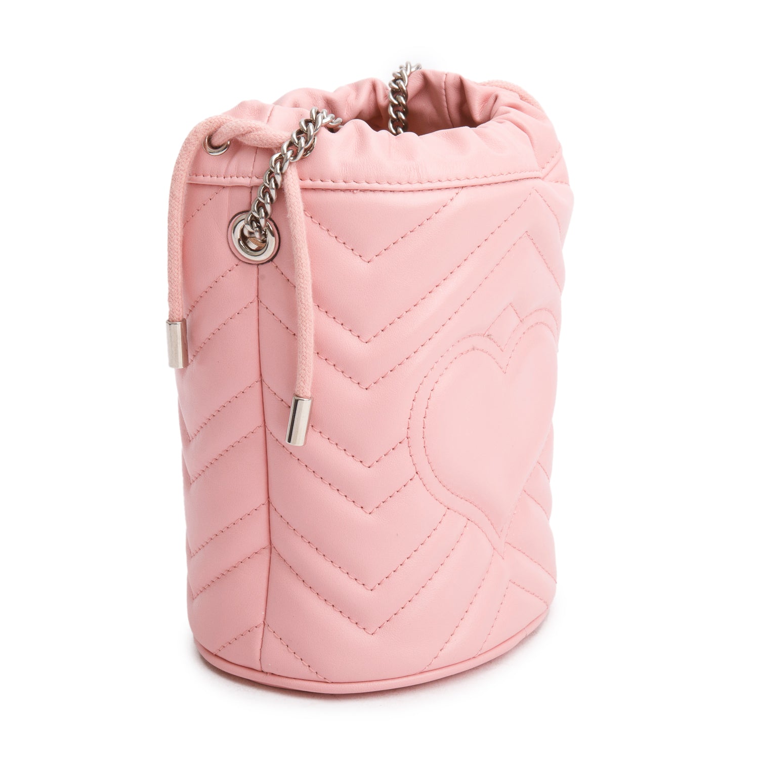 Gucci Pink Calfskin Matelasse Mini GG Marmont 2.0 Bucket Bag