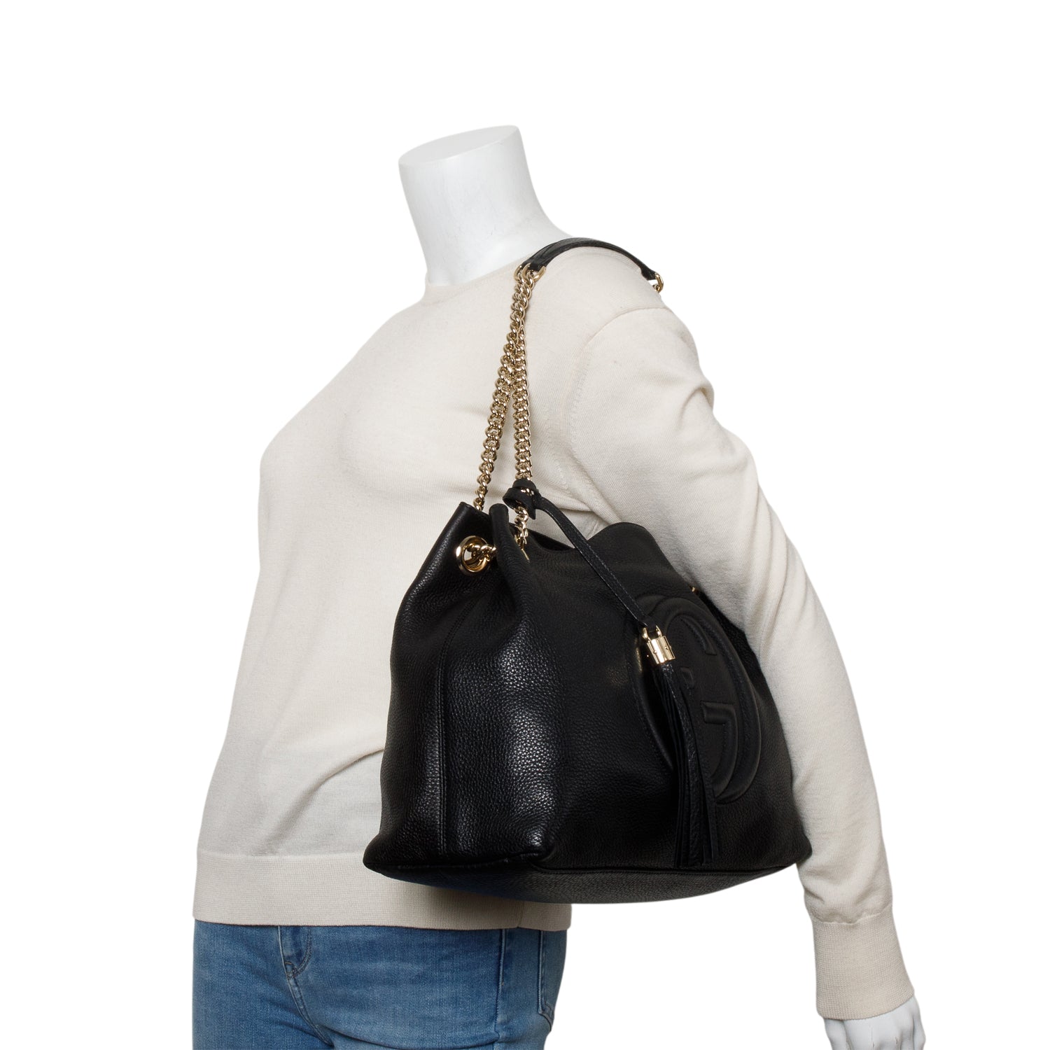 Gucci Black Grained Leather Medium Soho Chain Tote