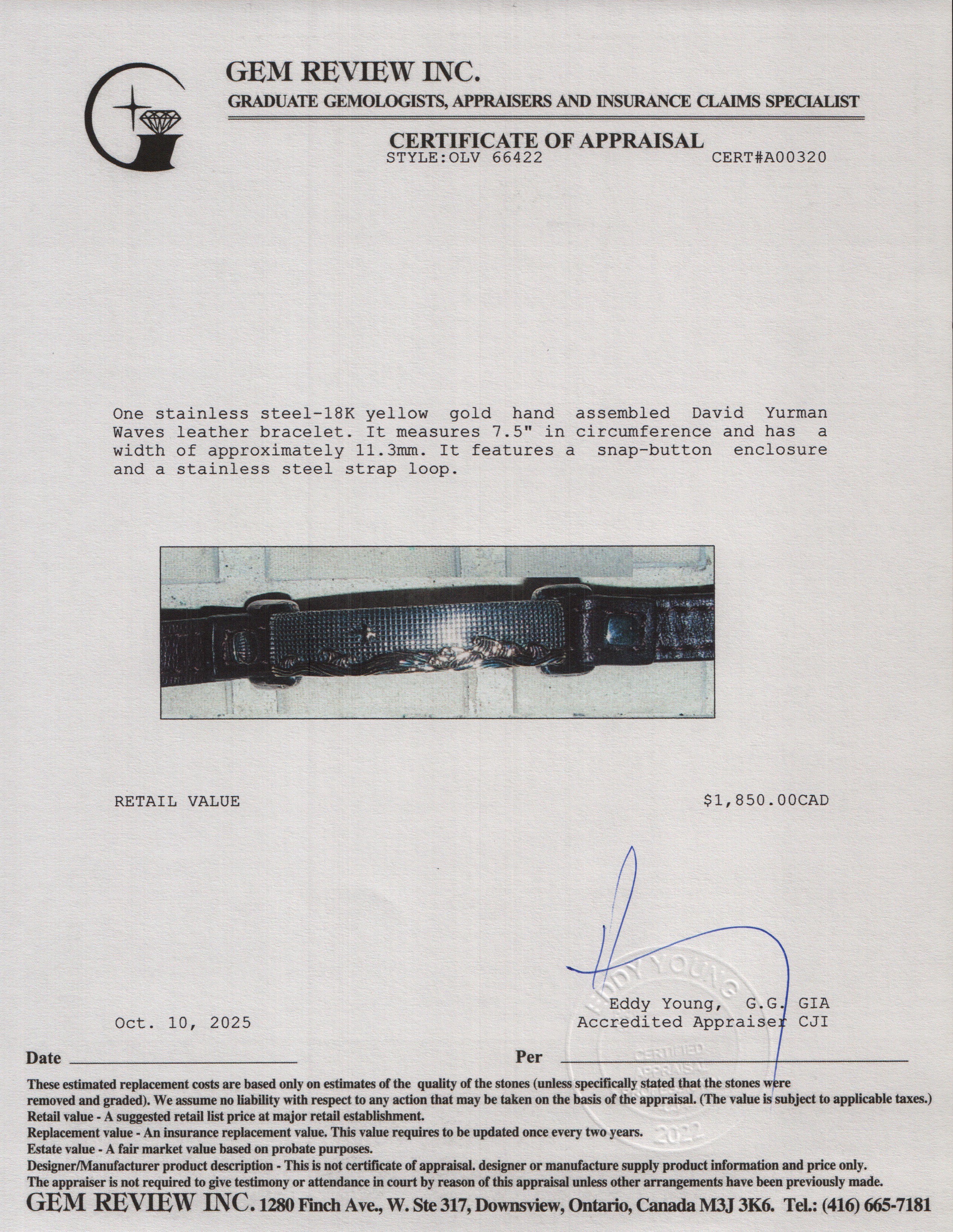 David Yurman Sterling Silver & 18k Yellow Gold Waves Bracelet w/ Box