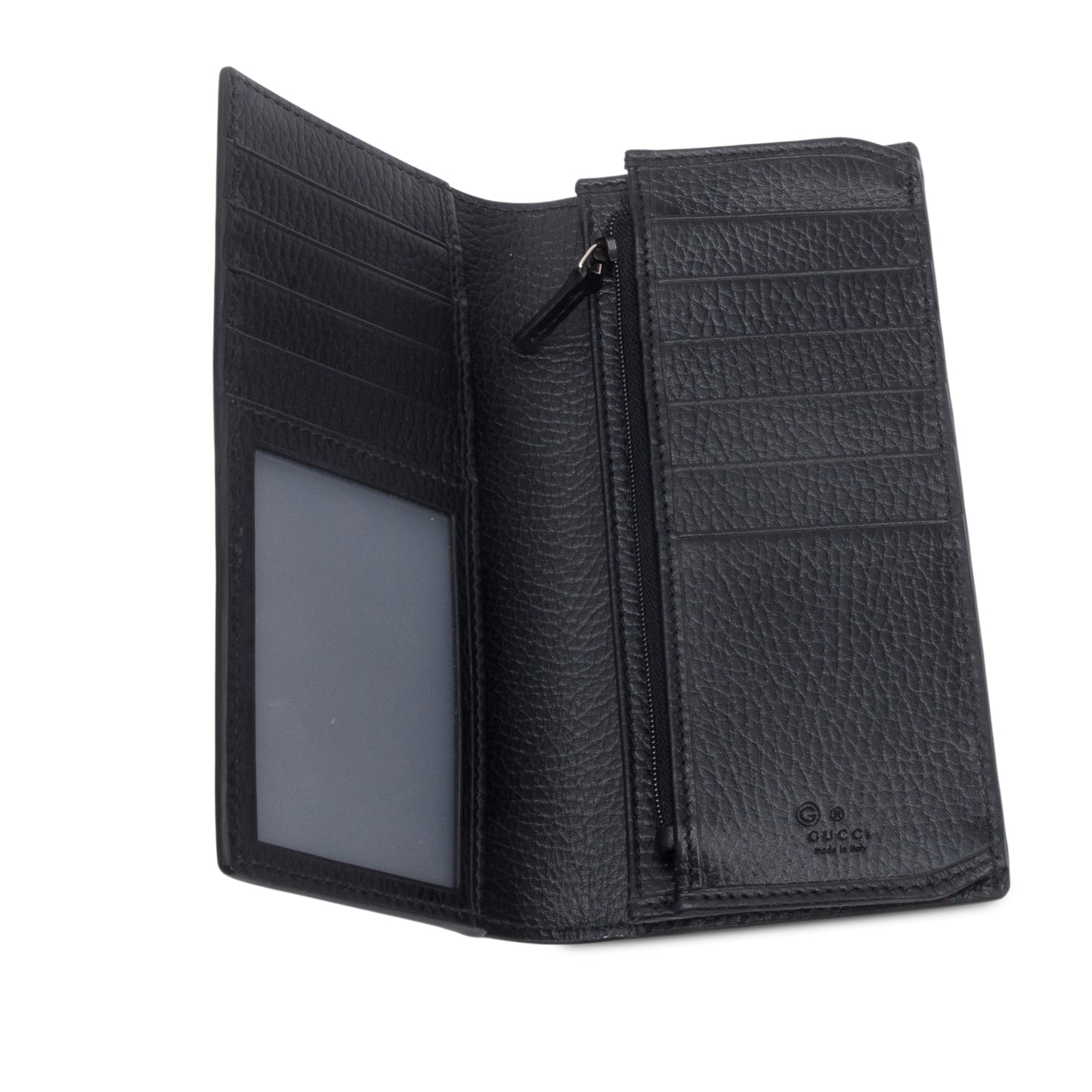 Gucci Black Grained Leather Interlocking GG Long Wallet W/ Box