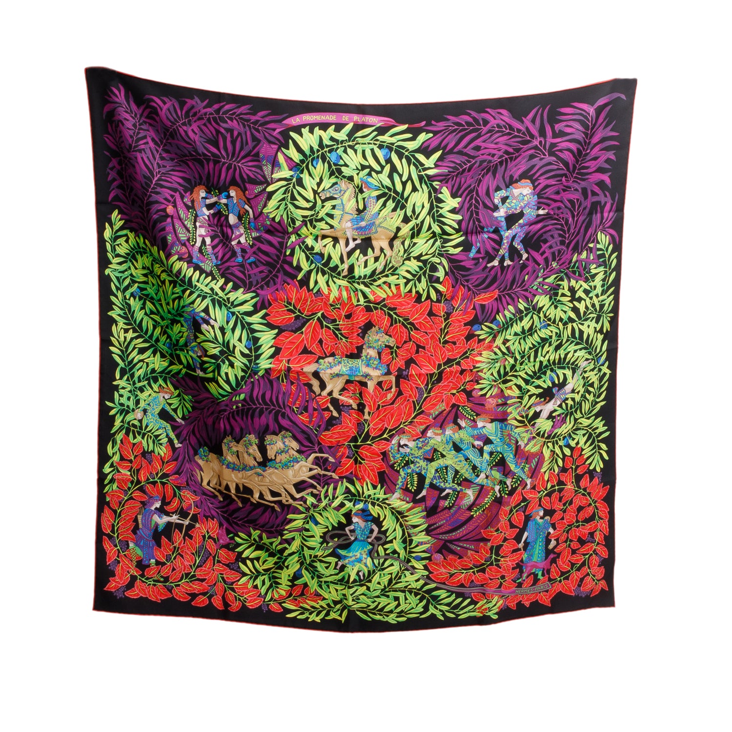 Hermes Black/Multicolor 'La Promenade de Platon' Silk Scarf 90
