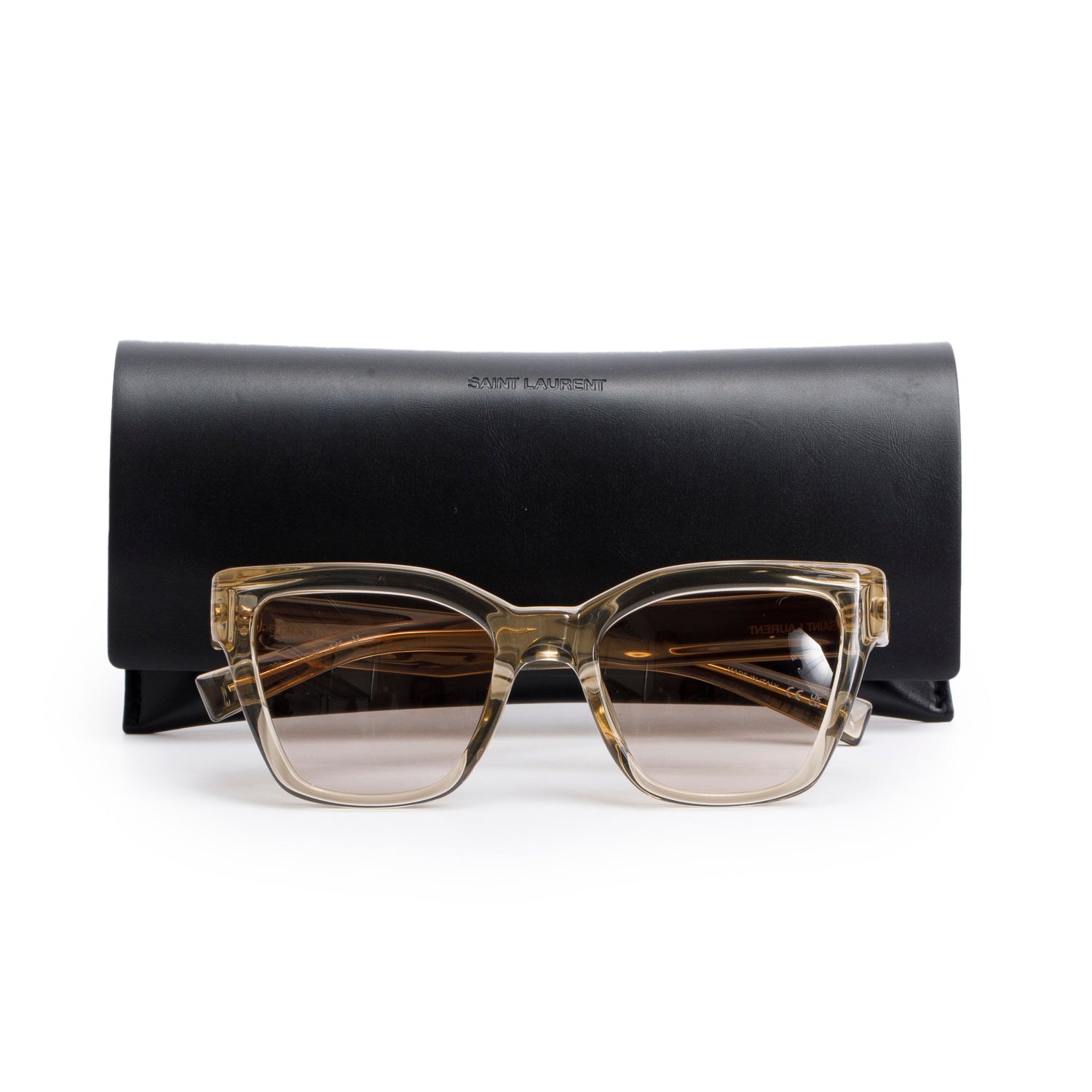 Saint Laurent Neutral Transparent Acetate Square Sunglasses w/ Case