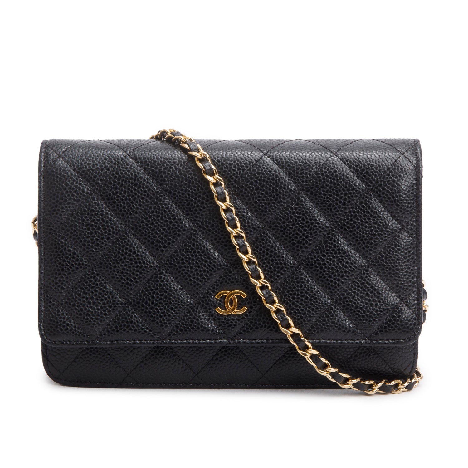 Chanel Black Quilted Caviar Leather Classic Wallet on Chain w/ Box, Receipt & Athenticity Card
