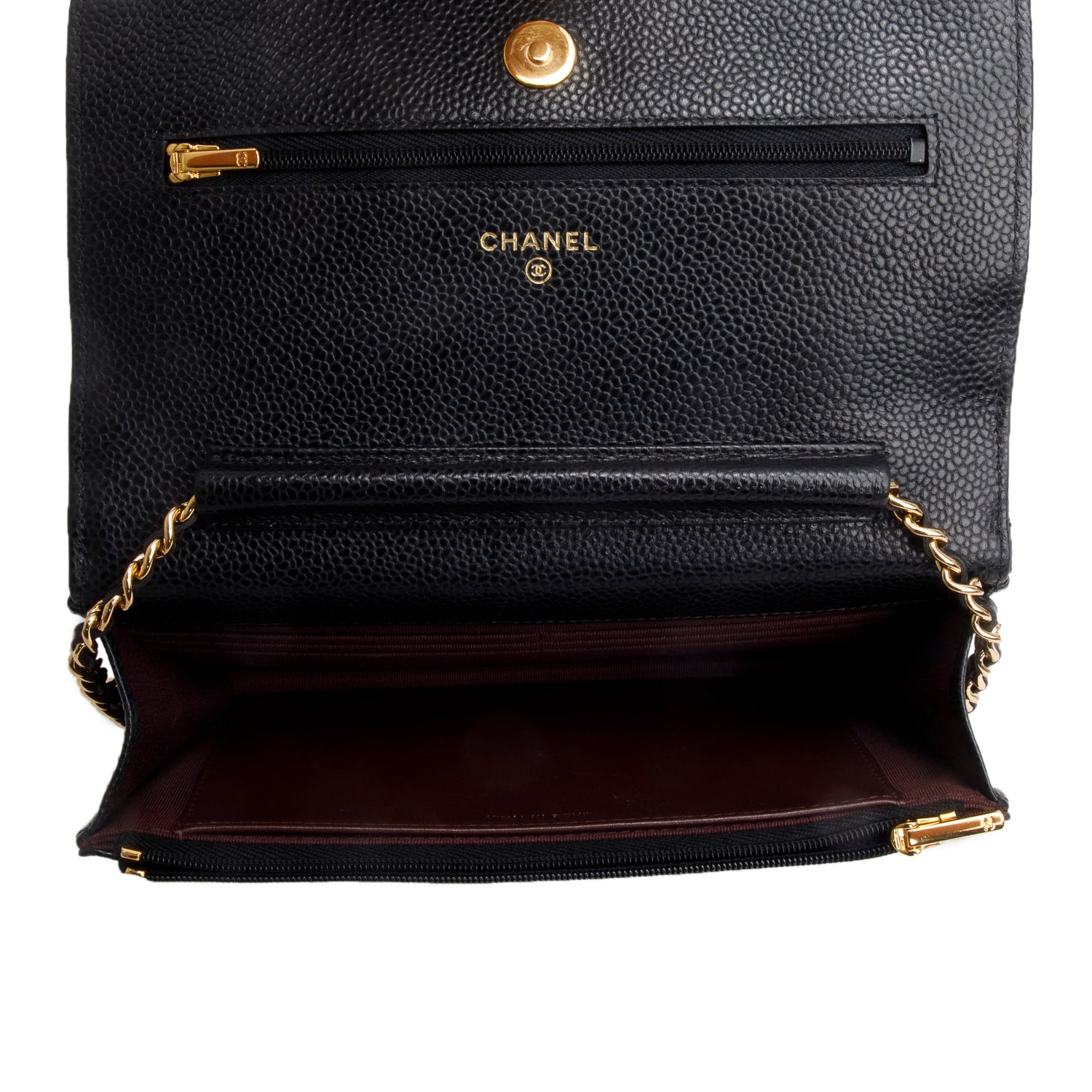 Chanel Black Quilted Caviar Leather Classic Wallet on Chain w/ Box, Receipt & Athenticity Card
