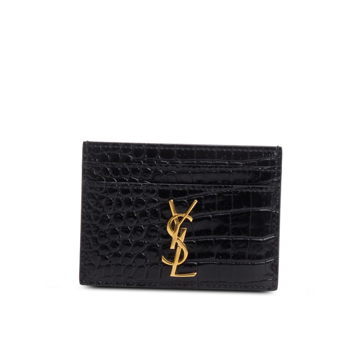 Saint Laurent Crocodile Embossed Leather Cassandre Card Holder w/ Box