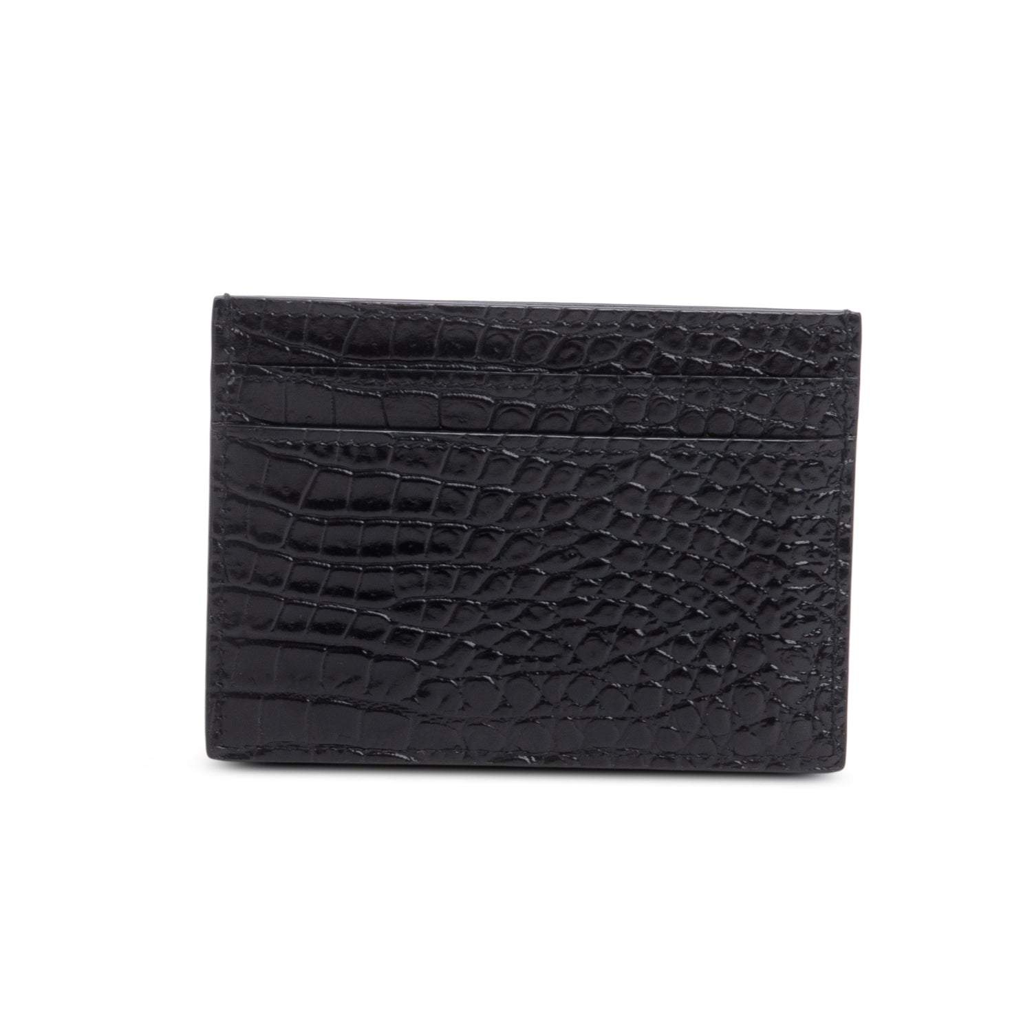 Saint Laurent Crocodile Embossed Leather Cassandre Card Holder w/ Box