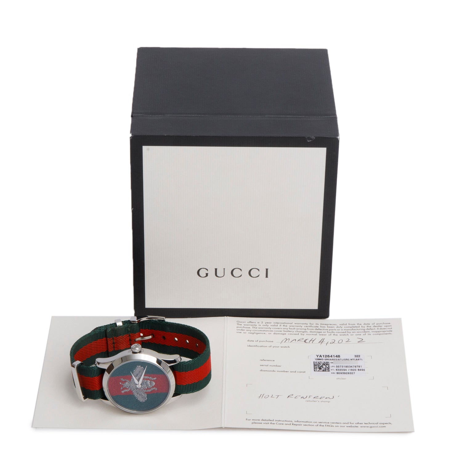 Gucci Stainless Steel G-Timeless Web Bee 38 MM Quartz Watch w/ Box