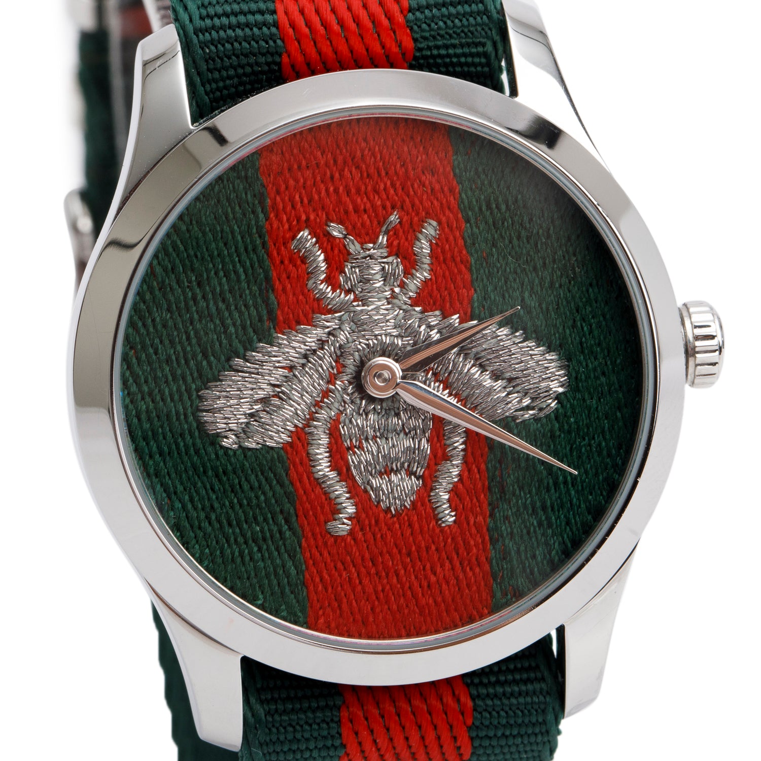 Gucci Stainless Steel G-Timeless Web Bee 38 MM Quartz Watch w/ Box