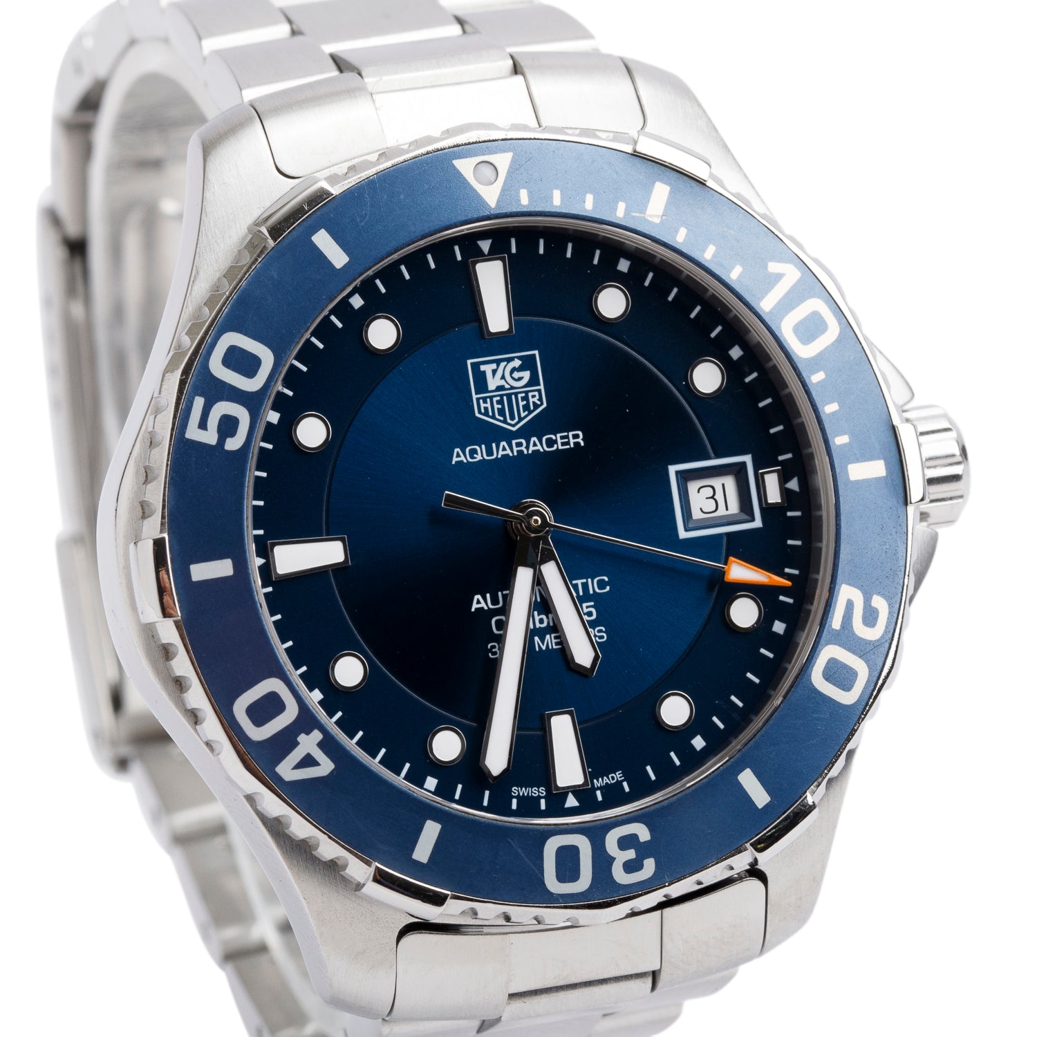 Tag Heuer Stainless Steel Aquaracer Calibre 5 41 MM Automatic Watch Blue Dial WAN2111
