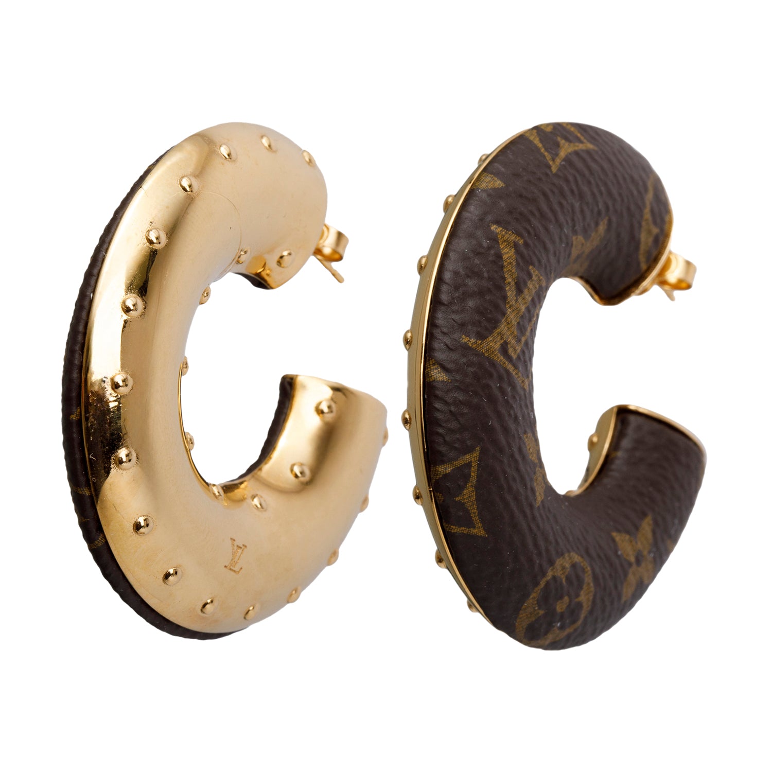 Louis Vuitton Monogram Canvas Gold Tone Wild V Hoop Earrings