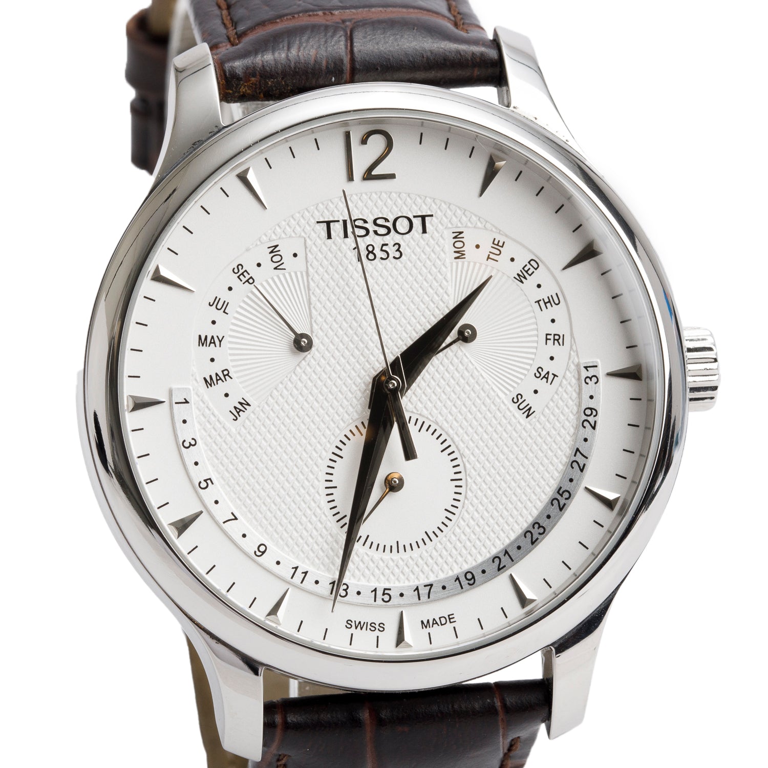 Tissot Stainless Steel Tradition Perpetual Calendar 42 MM Quartz Watch Silver Dial