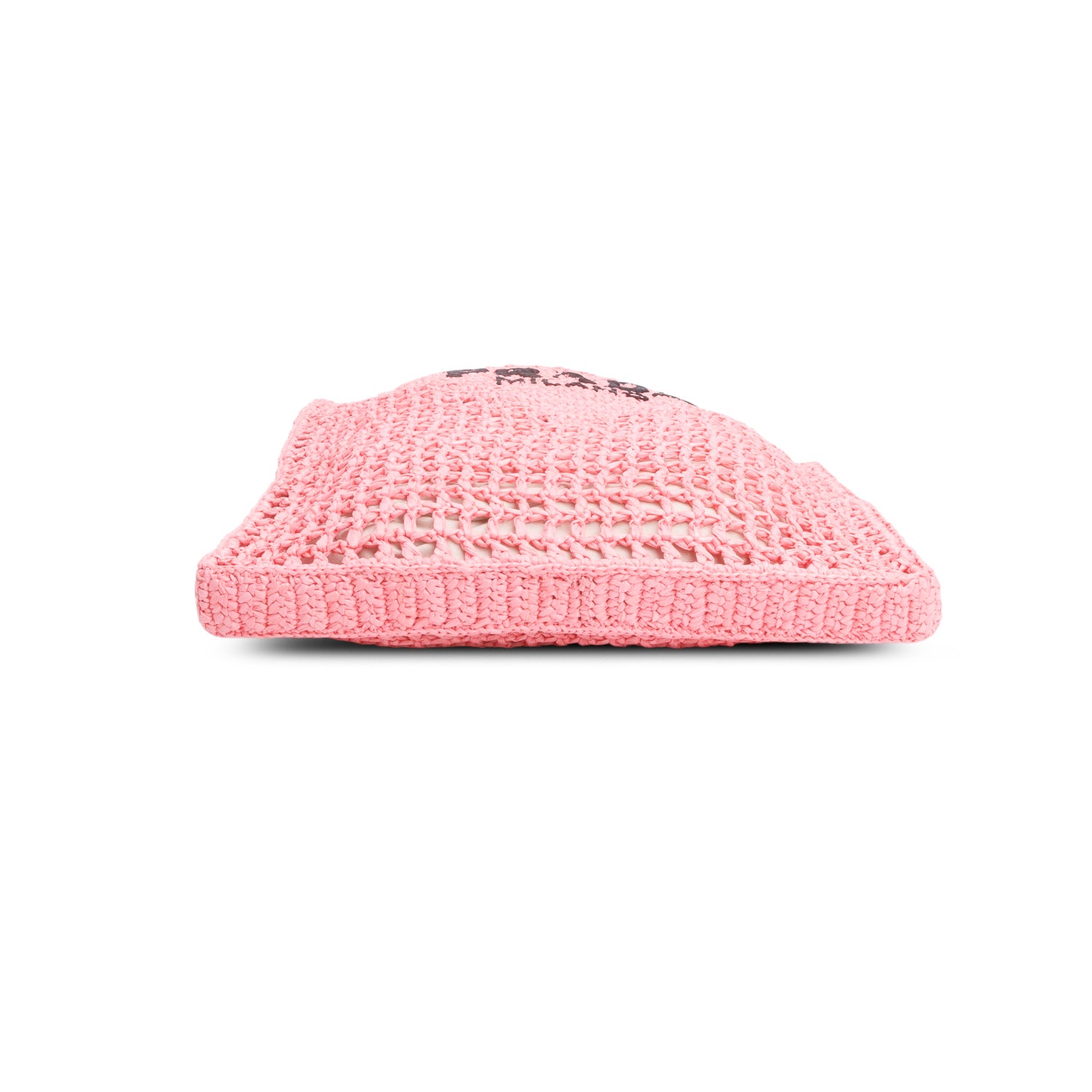 Prada Pink Raffia Crochet Logo Embroidered Tote Bag
