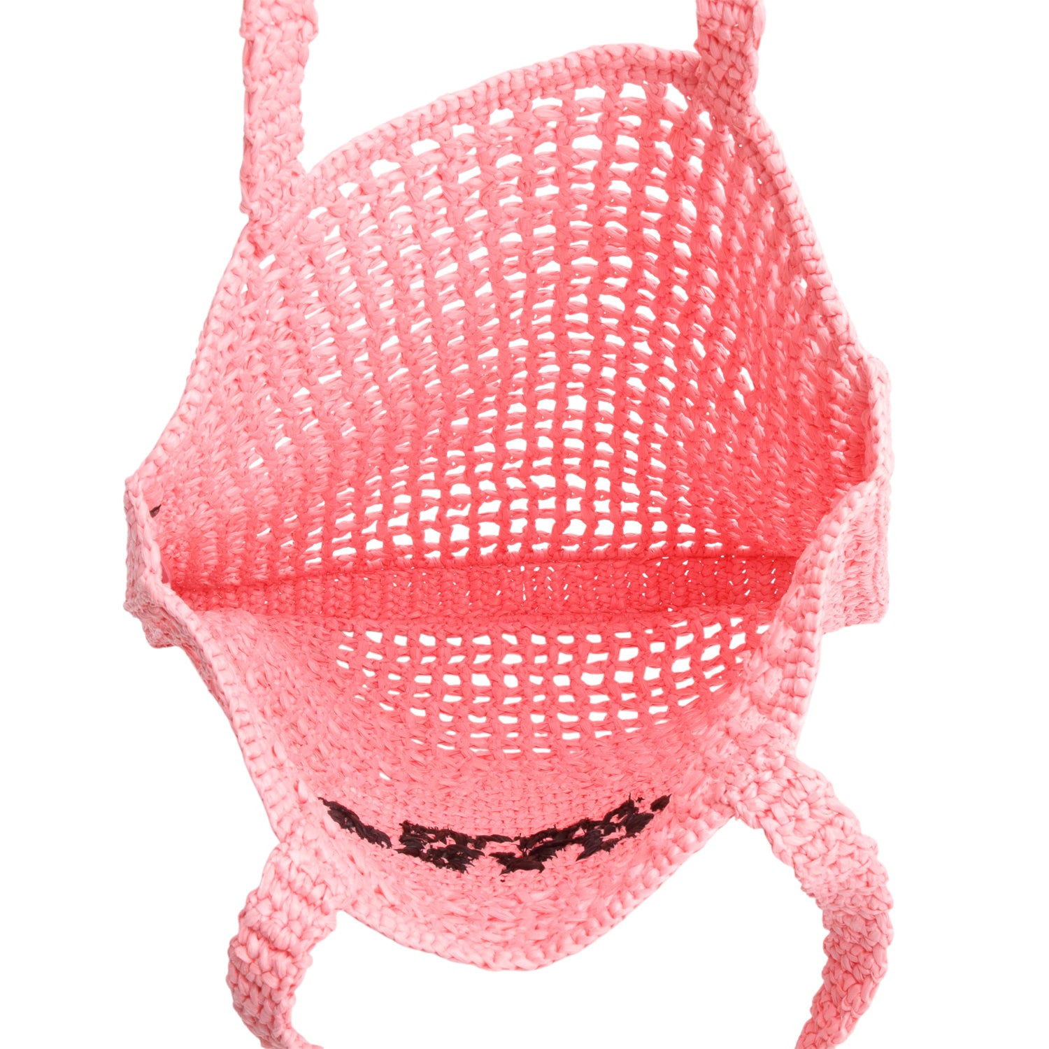Prada Pink Raffia Crochet Logo Embroidered Tote Bag