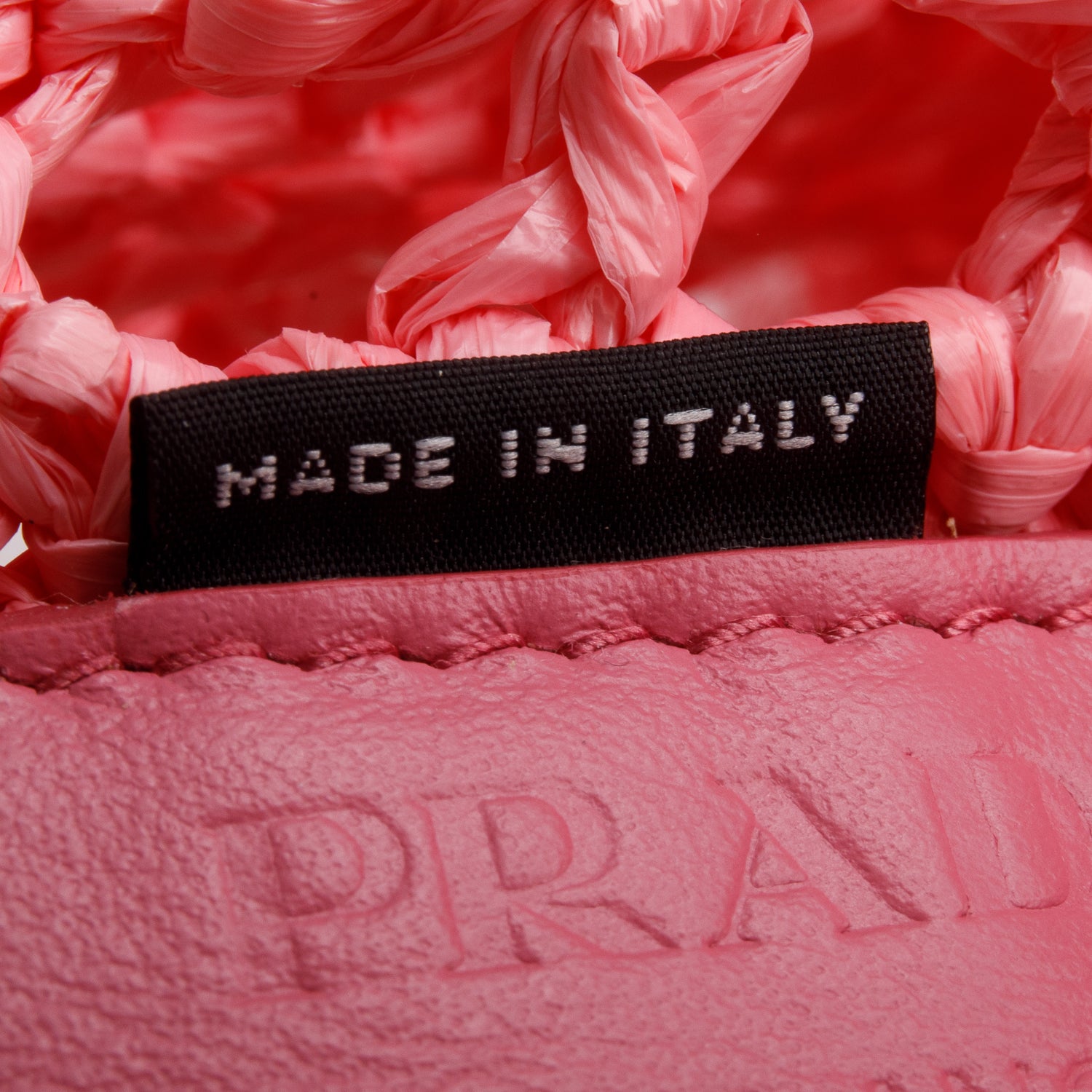 Prada Pink Raffia Crochet Logo Embroidered Tote Bag