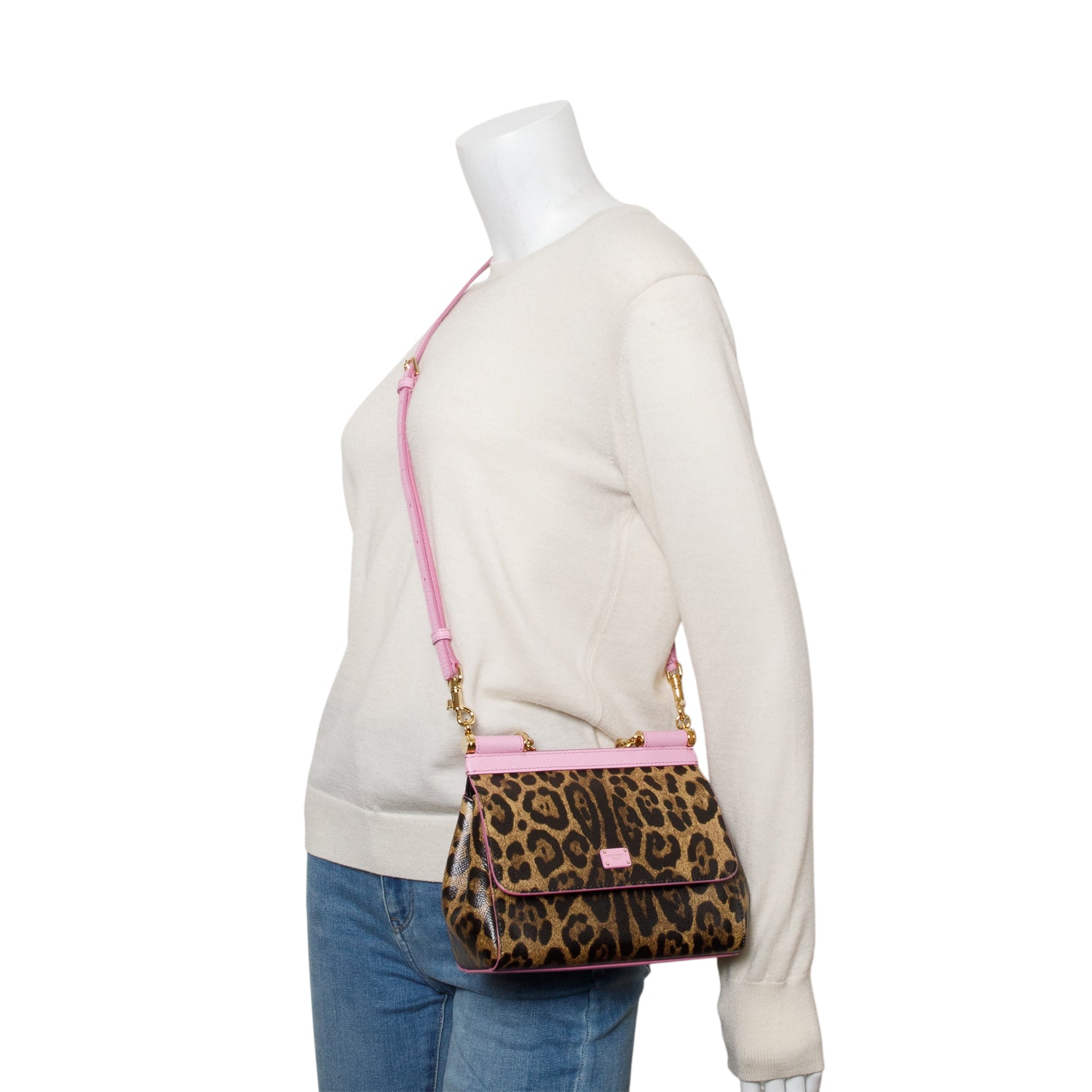 Dolce & Gabbana Dauphine Leopard Print Small Miss Sicily Satchel w/ Strap