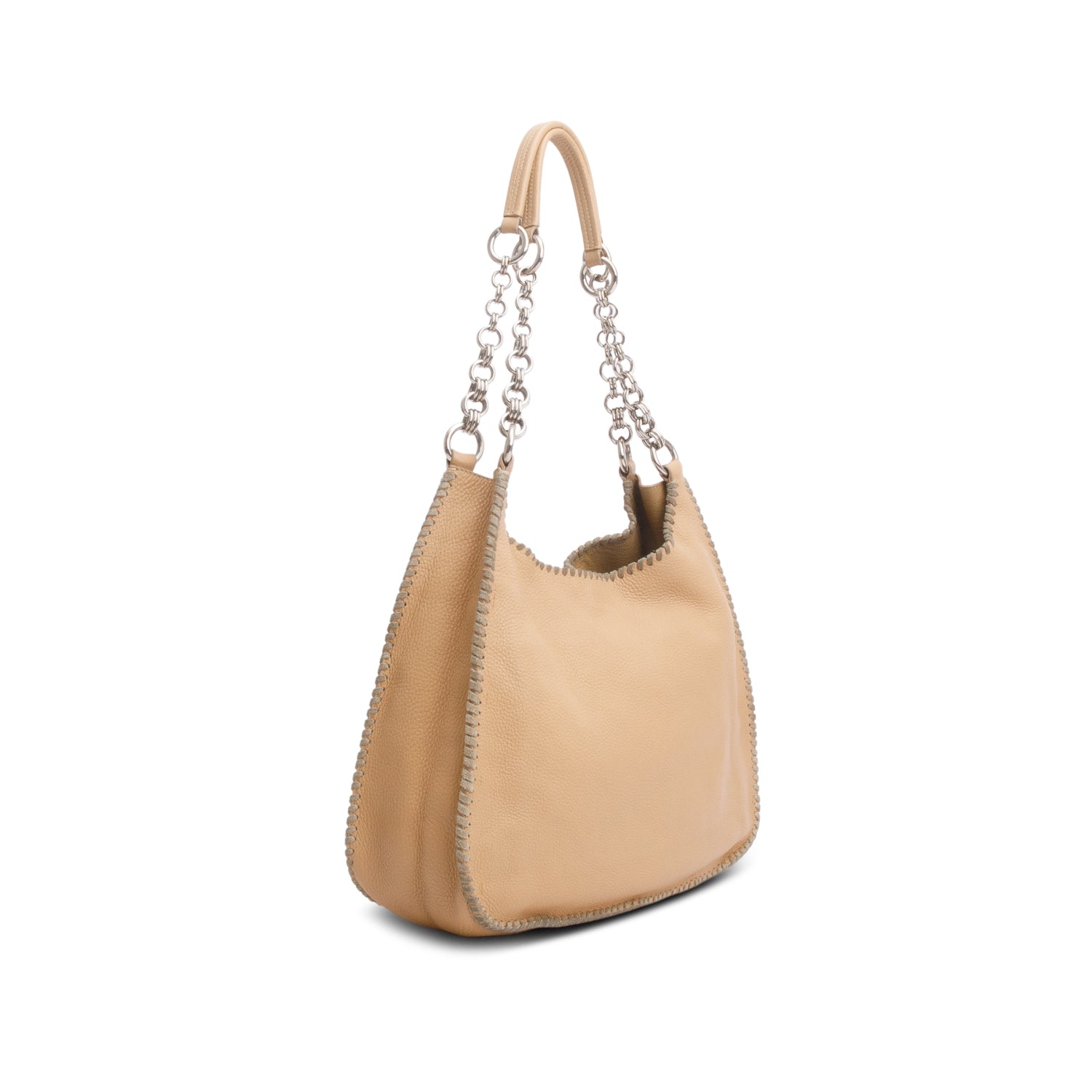Prada Brown Vitello Daino Whipstitch Chain Hobo