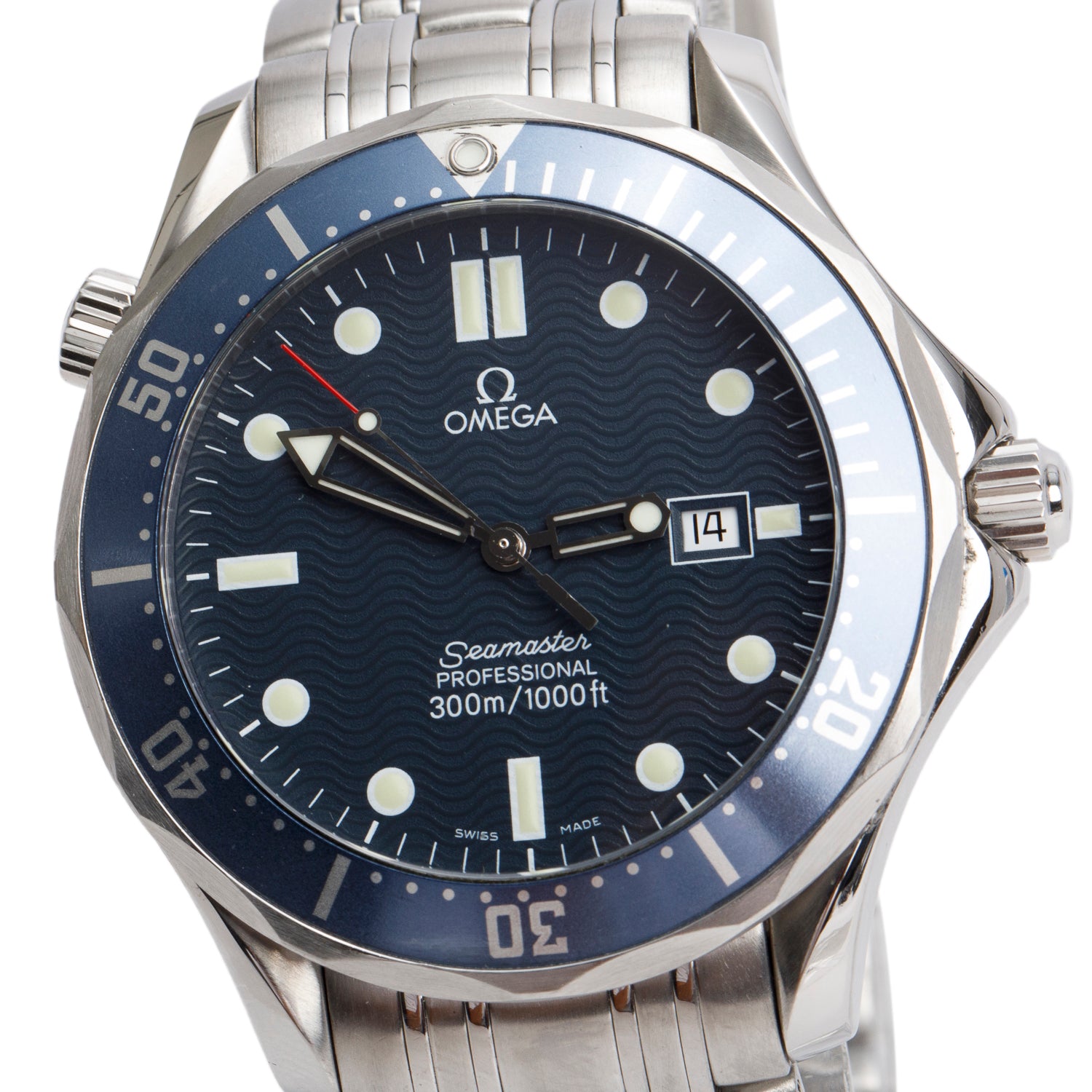 Omega Stainless Steel Seamaster Diver 300M 41 MM Quartz Watch Blue Dial w/ Box & Papers