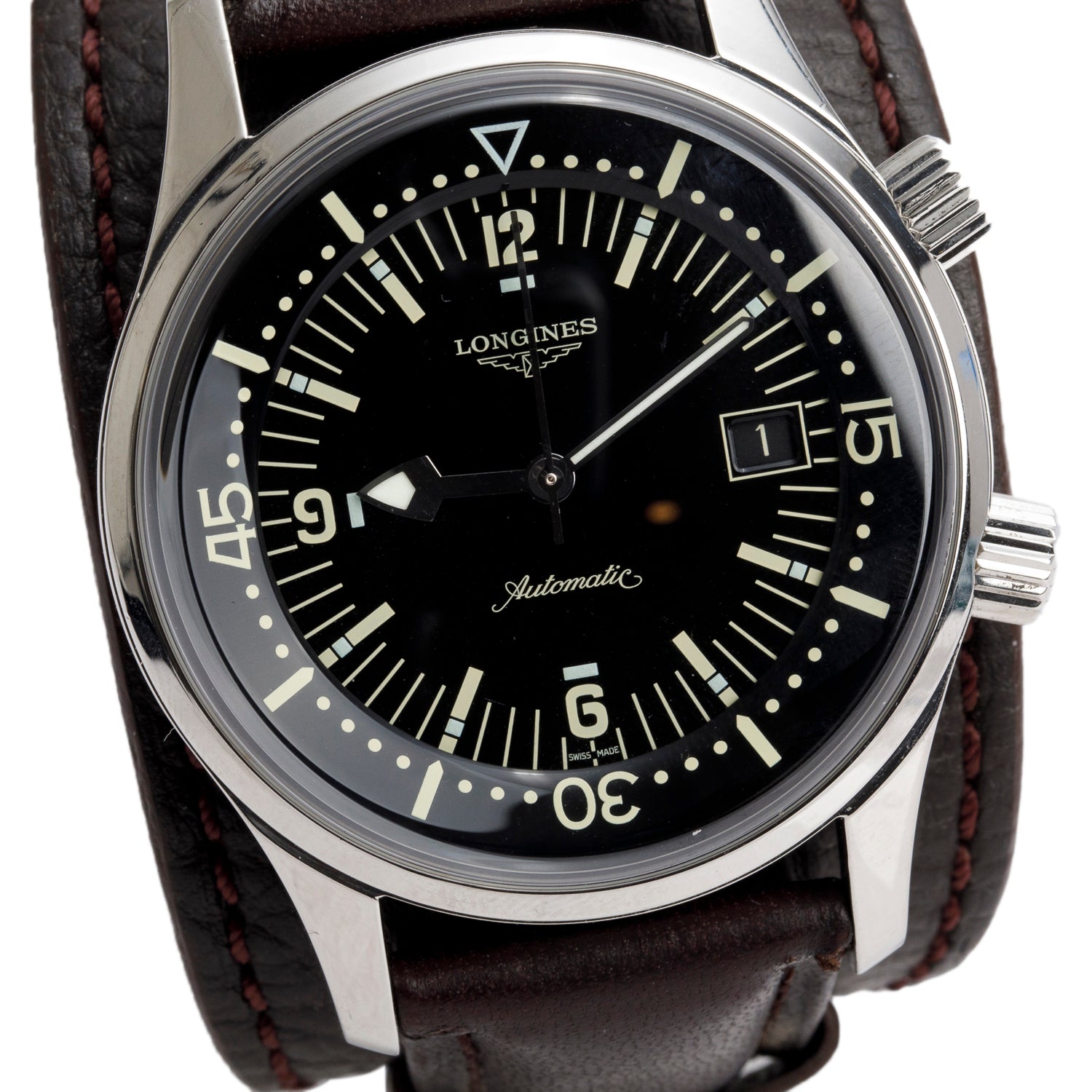 Longines Stainless Steel Legend Diver 42 MM Automatic Watch Black Dial w/ Box & Papers