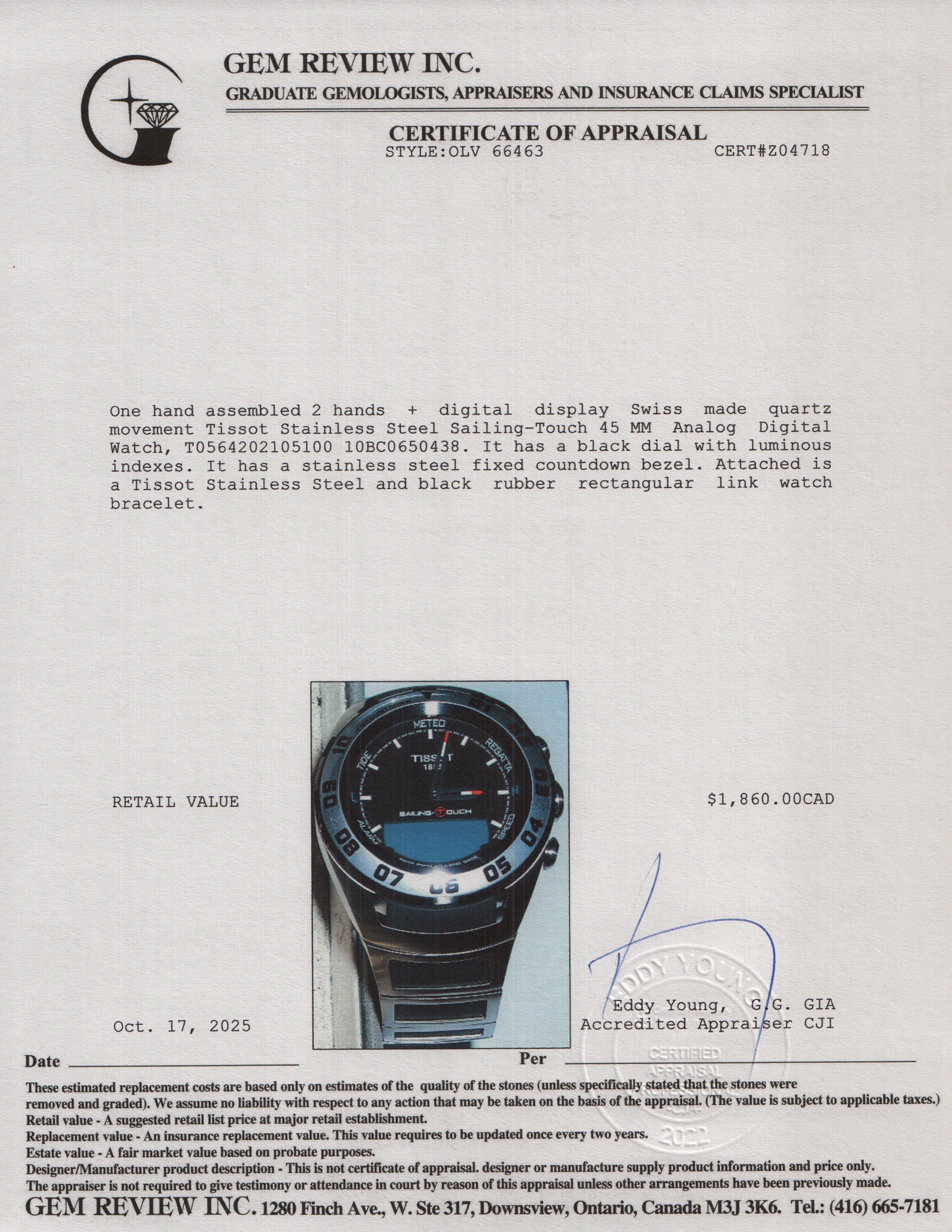 Tissot Stainless Steel Sailing-Touch 45 MM Analog Digital Watch w/ Box