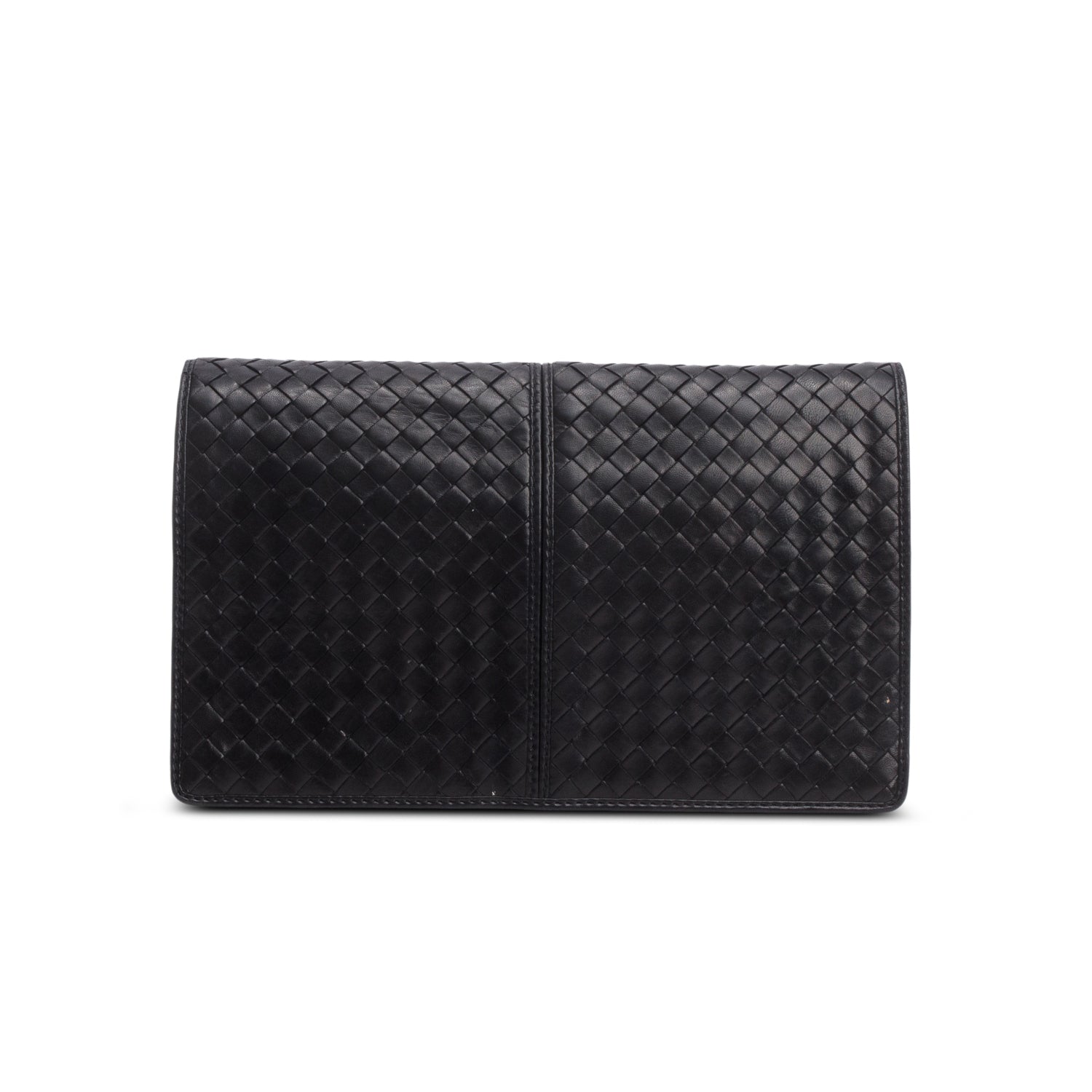 Bottega Veneta Vintage Black Intrecciato Leather Clutch w/ Strap