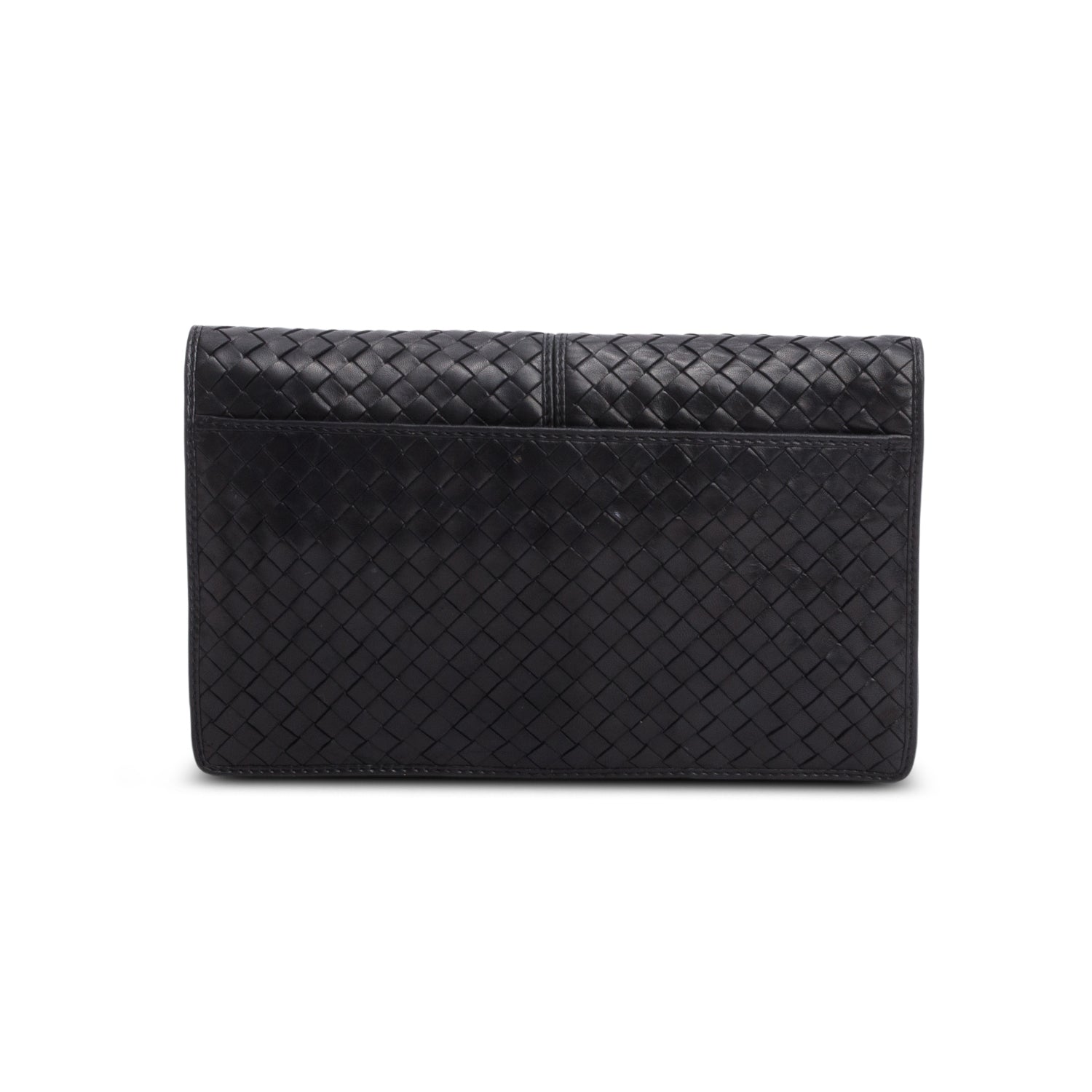 Bottega Veneta Vintage Black Intrecciato Leather Clutch w/ Strap