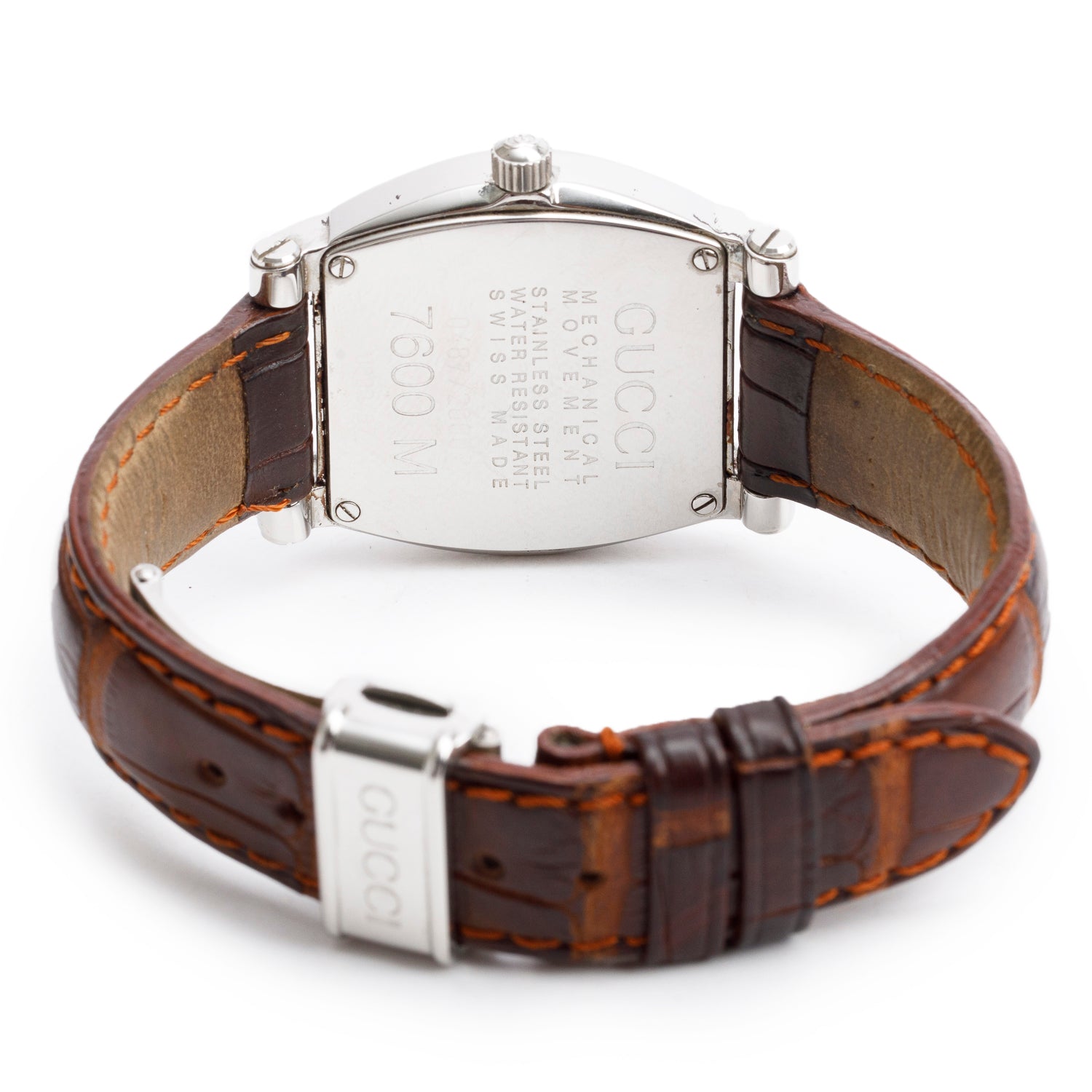 Gucci Stainless Steel 7600 Series Quartz Watch Rose Gold Tone Dial