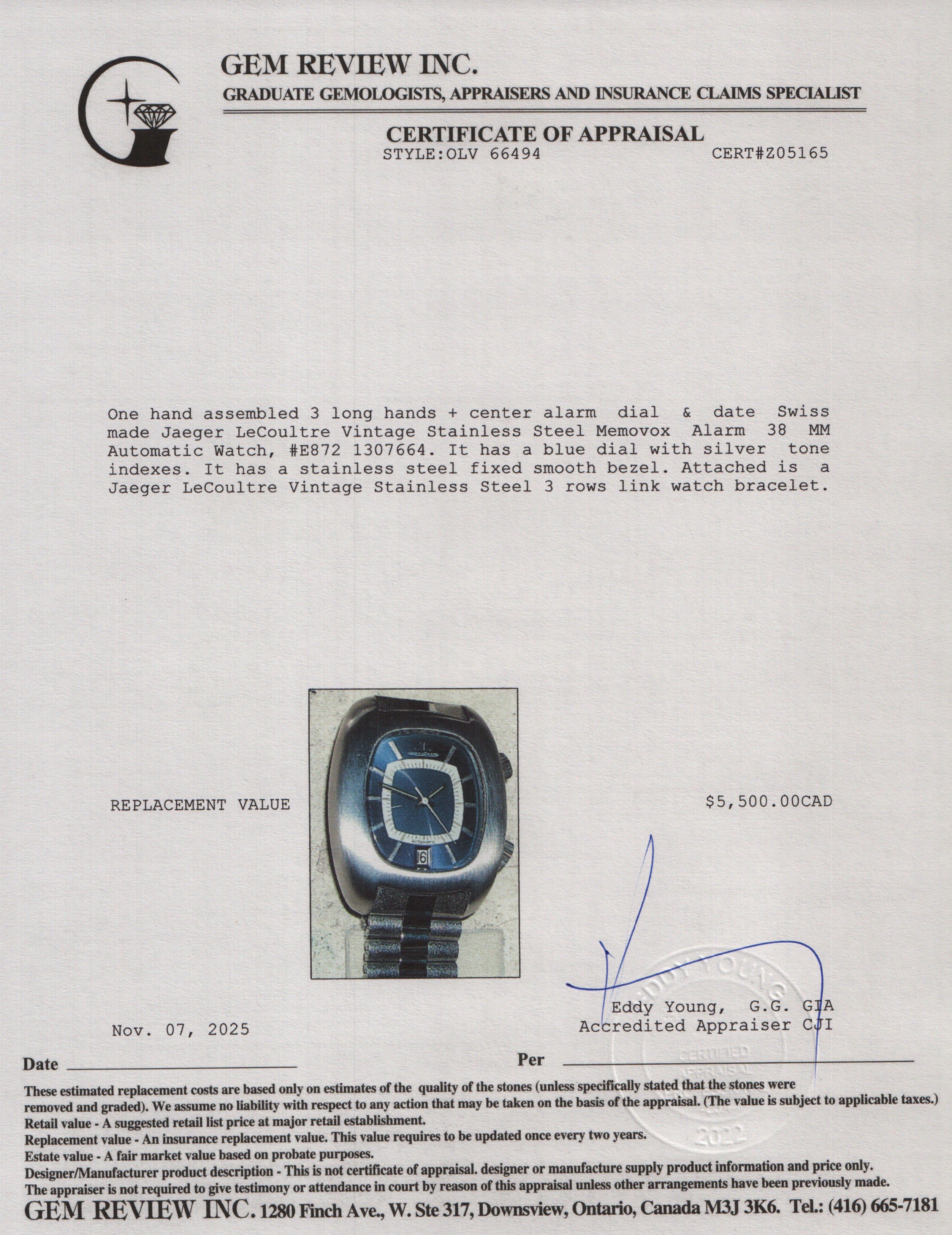 Jaeger LeCoultre Vintage Stainless Steel Memovox Alarm 38 MM Automatic Watch E872