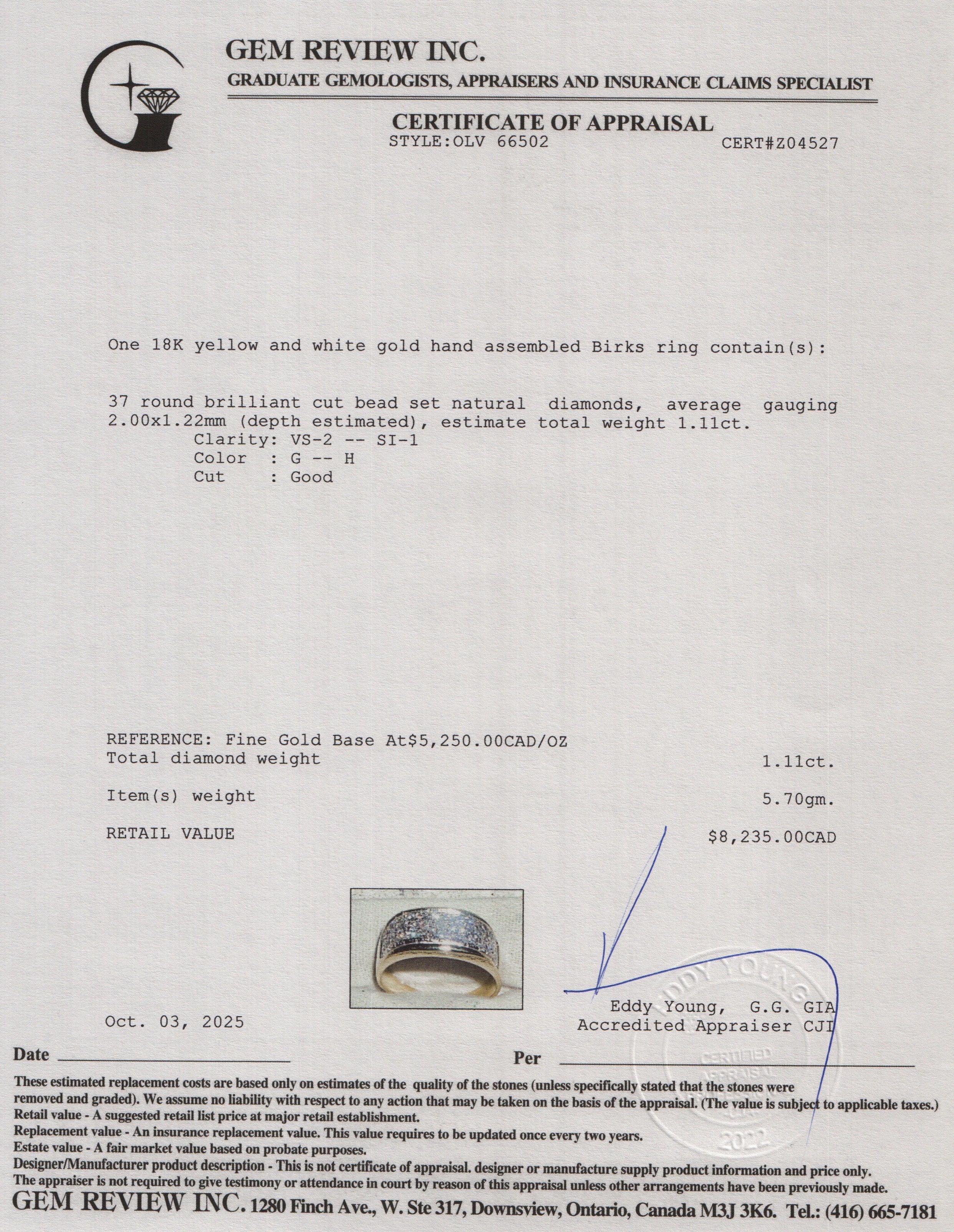 Birks 18k Yellow Gold Diamond Ring, Size 7.75 w/ Box