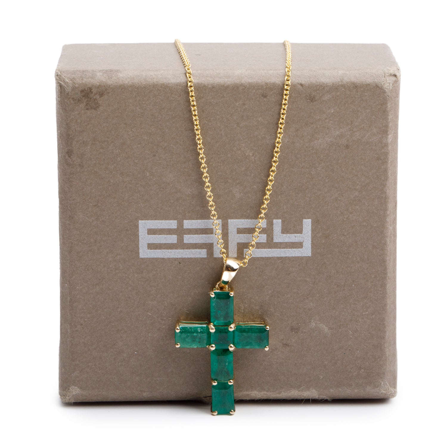 Effy 14k Yellow Gold Emerald Cross Pendant Necklace w/ Box