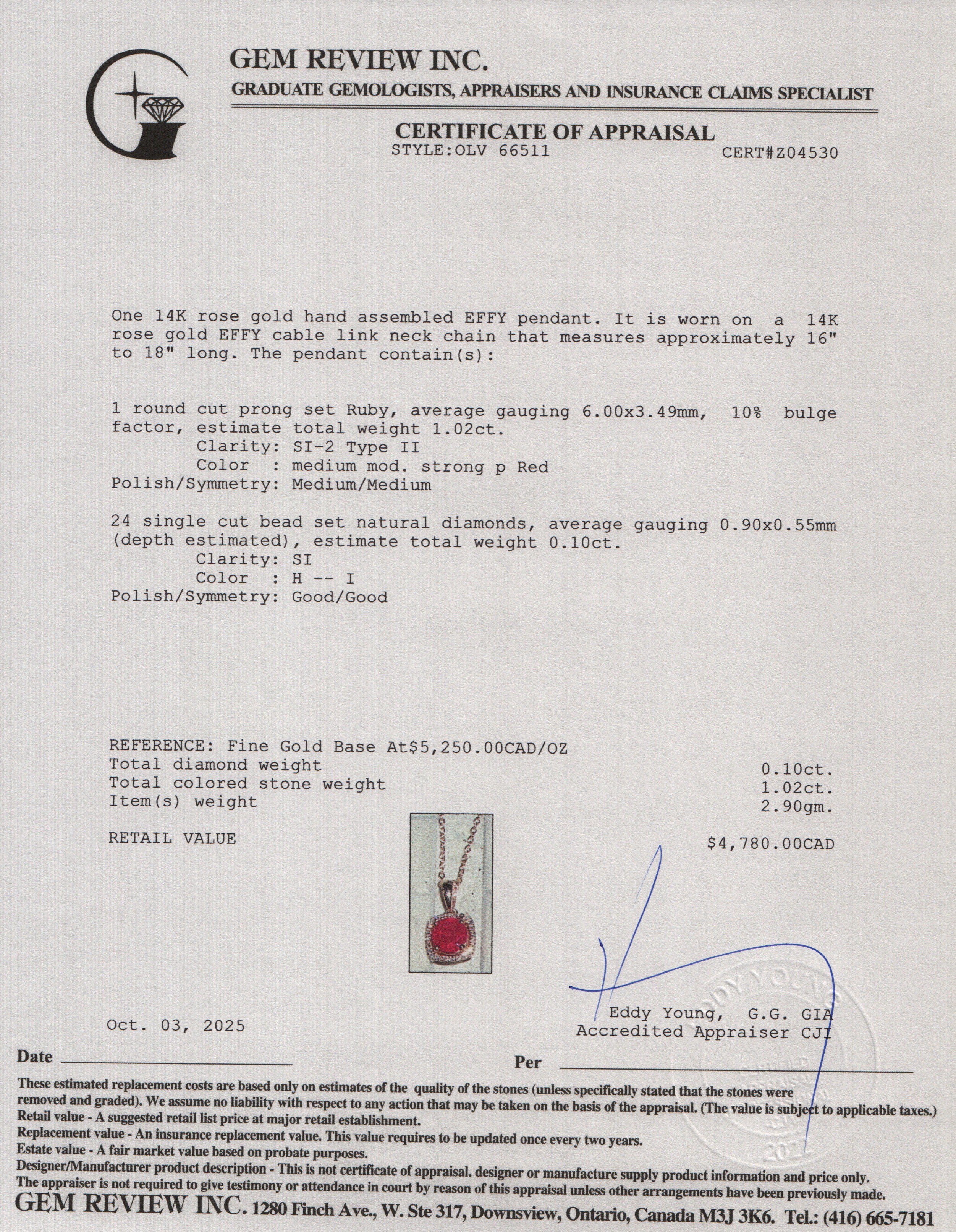 Effy 14k Rose Gold Ruby & Diamond Pendant Necklace