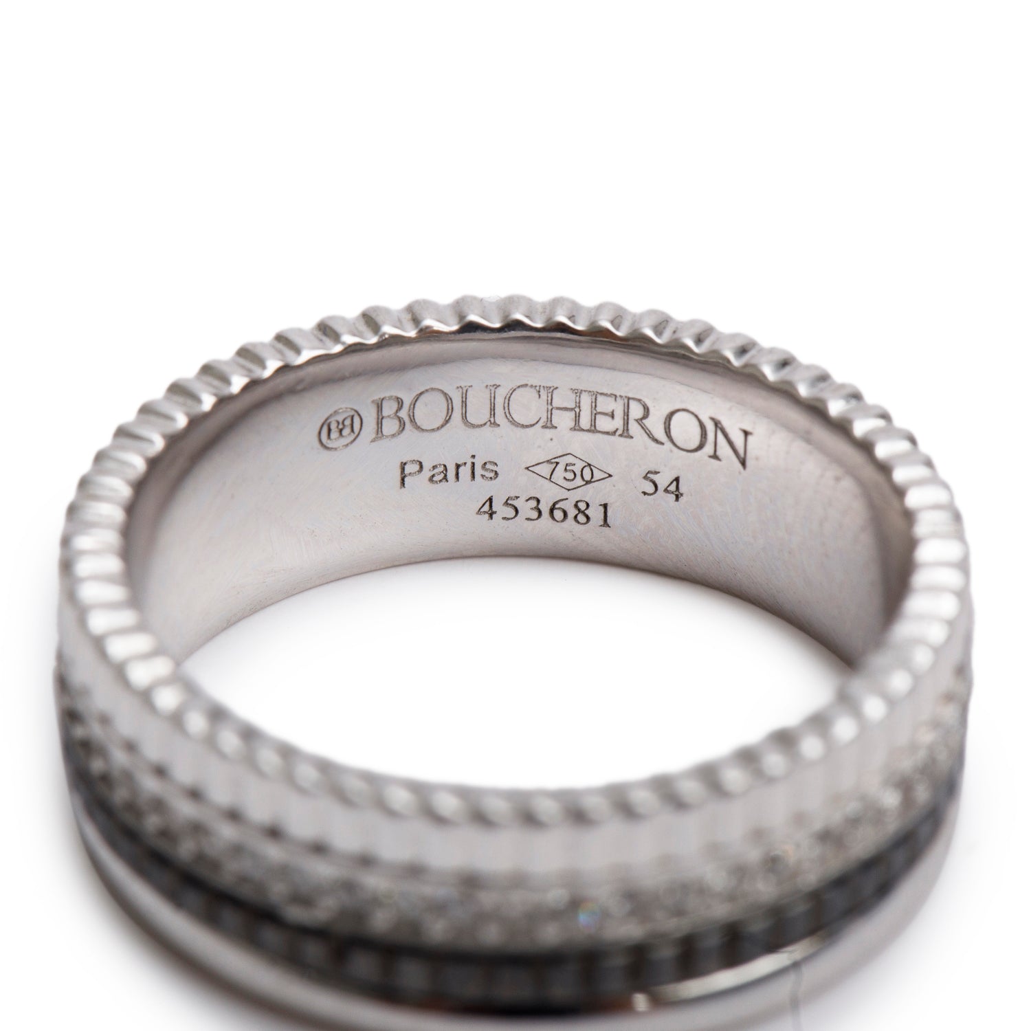 Boucheron 18k White Gold & Black PVD Black Edition Small Quatre Ring, Size 54 6.5