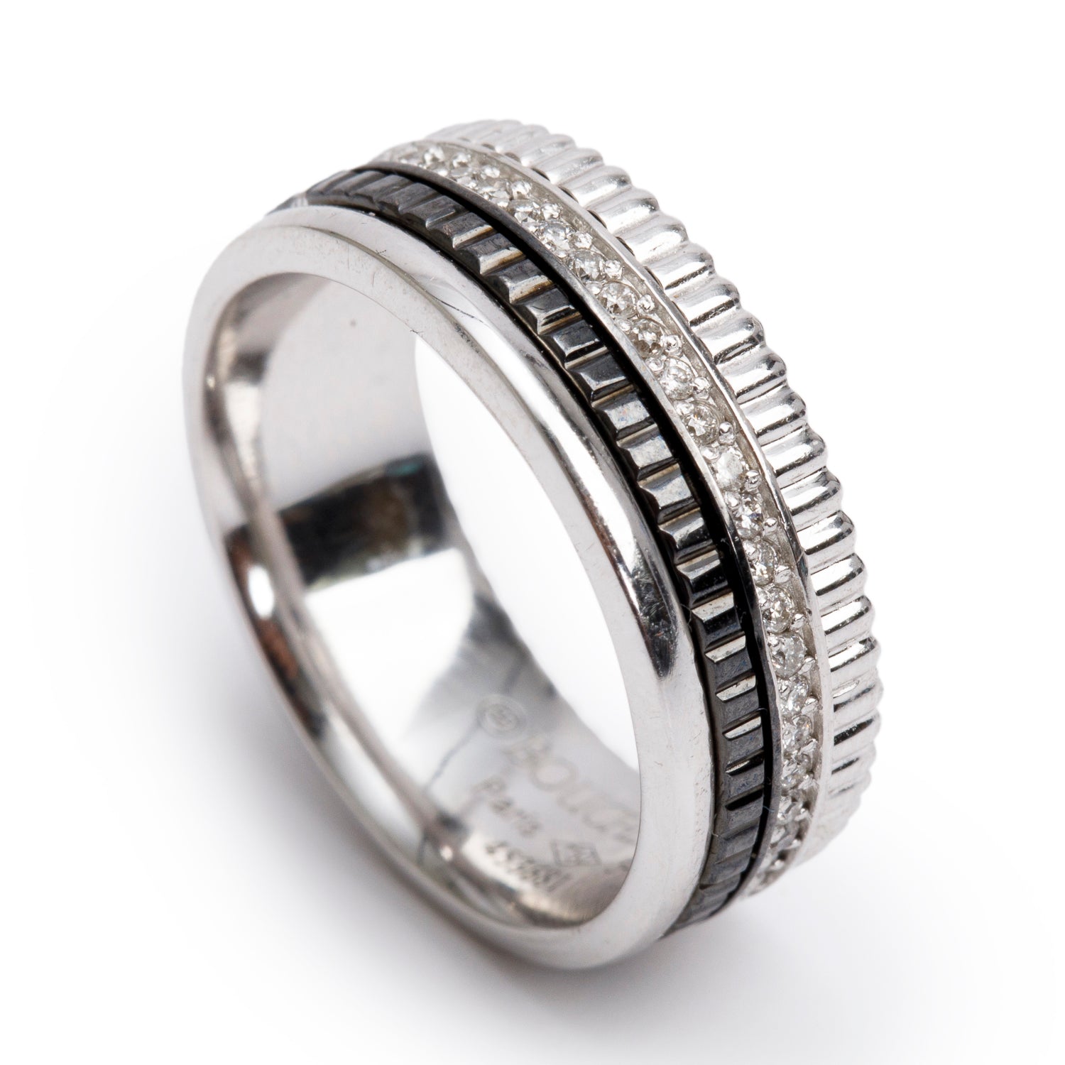 Boucheron 18k White Gold & Black PVD Black Edition Small Quatre Ring, Size 54 6.5