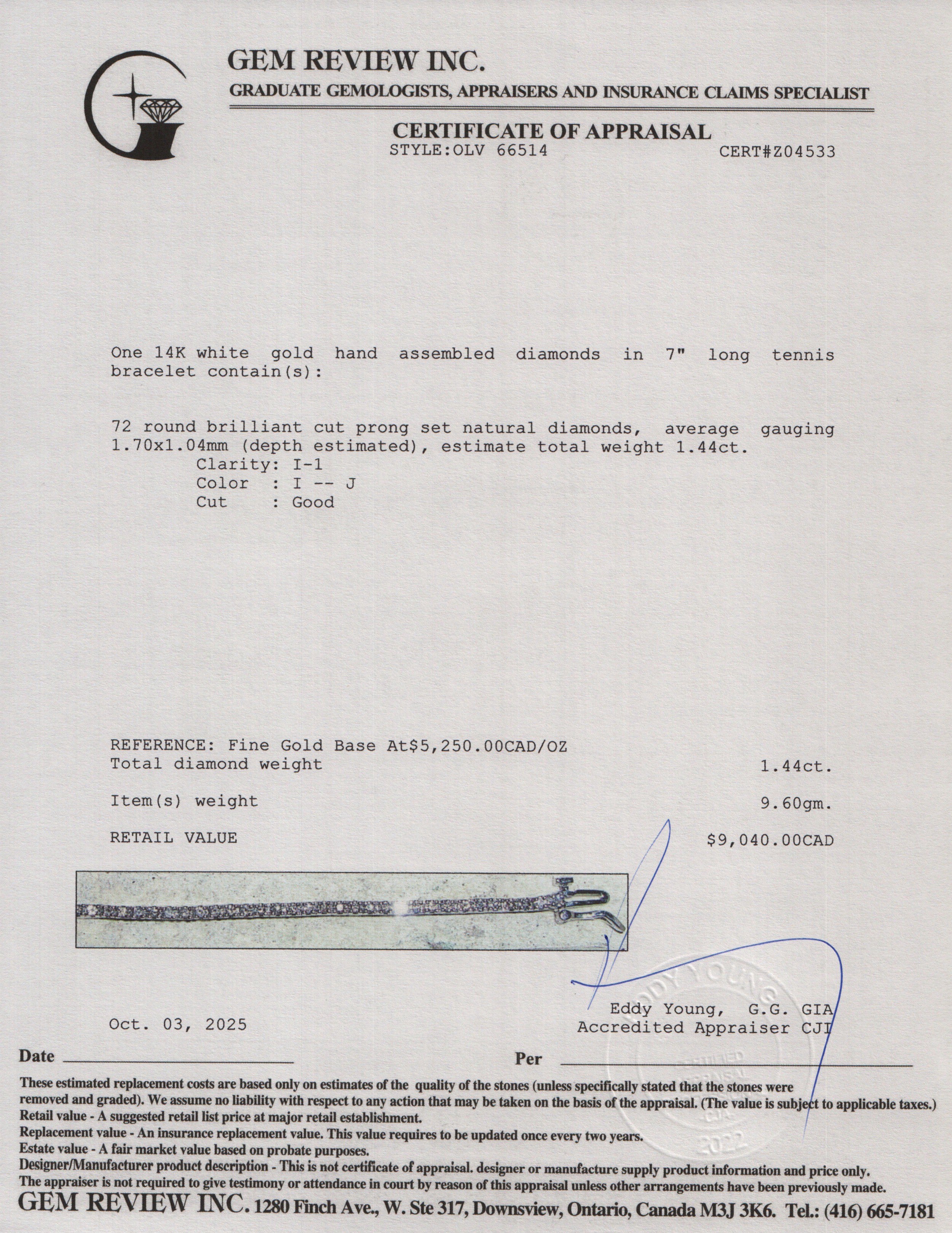 14k White Gold 1.44 tcw. Diamond Tennis Bracelet