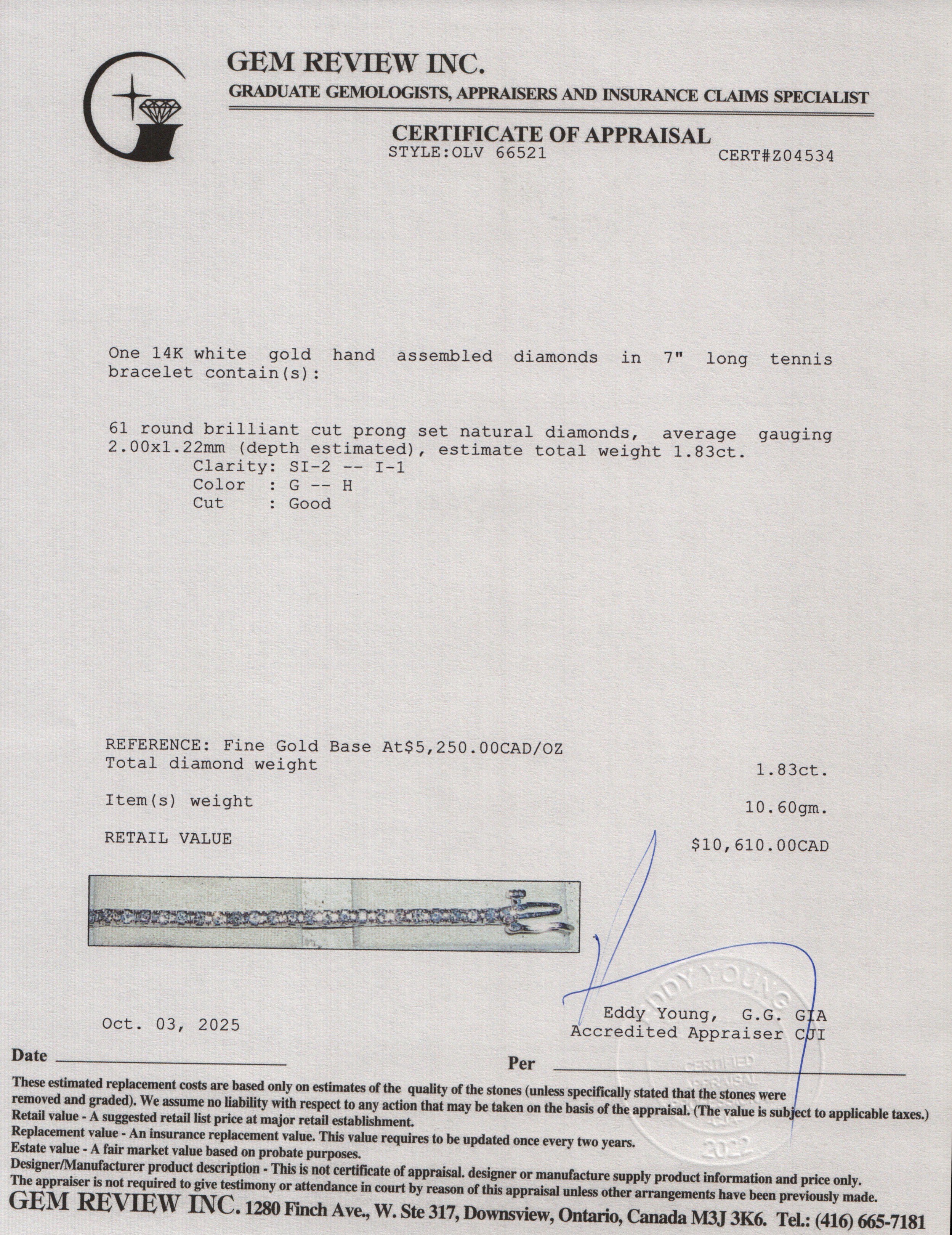 14k White Gold 1.83 tcw. Diamond Tennis Bracelet