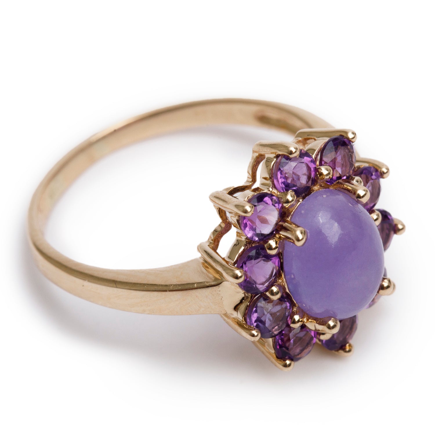 14k Yellow Gold Jade and Amethyst Ring, Size 8