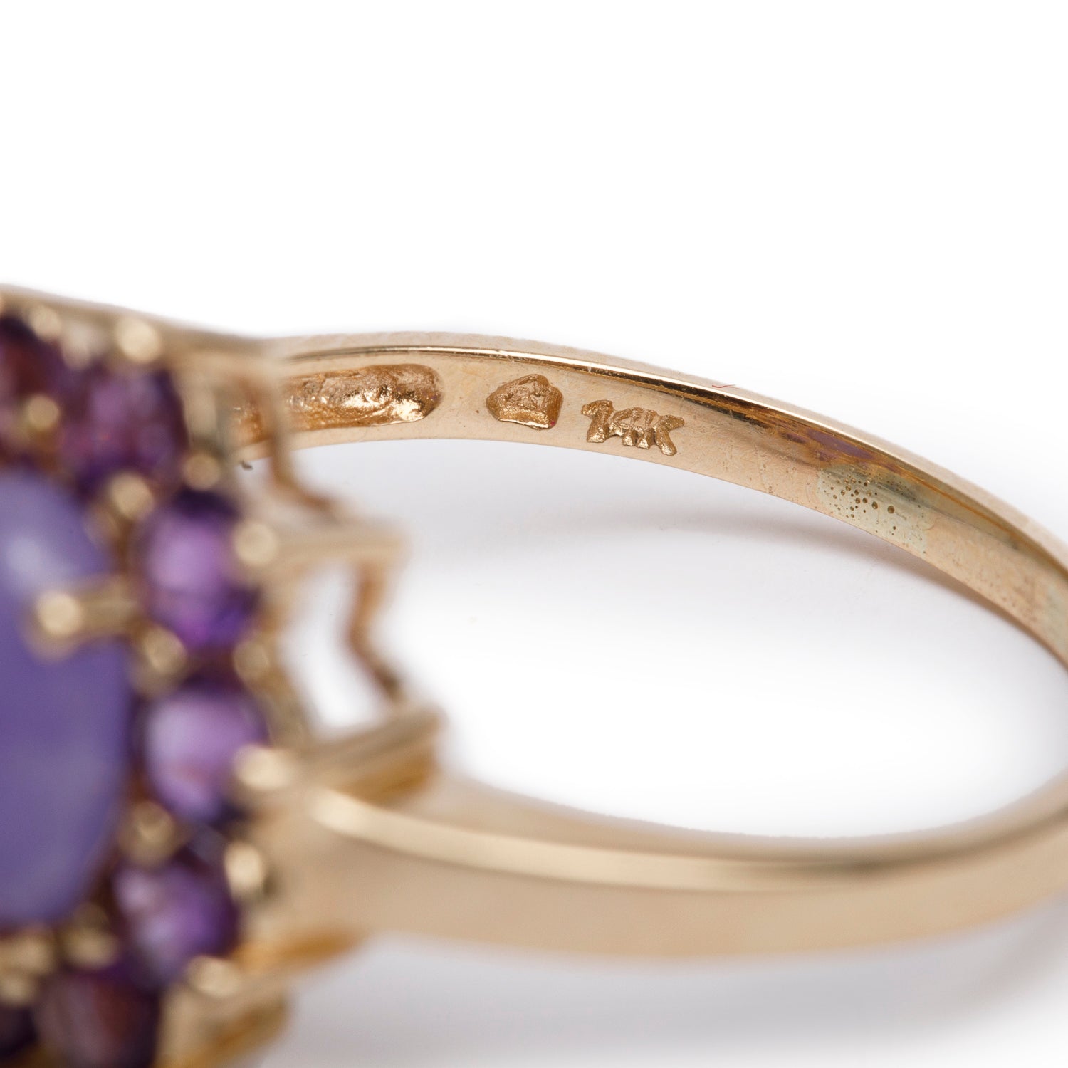 14k Yellow Gold Jade and Amethyst Ring, Size 8