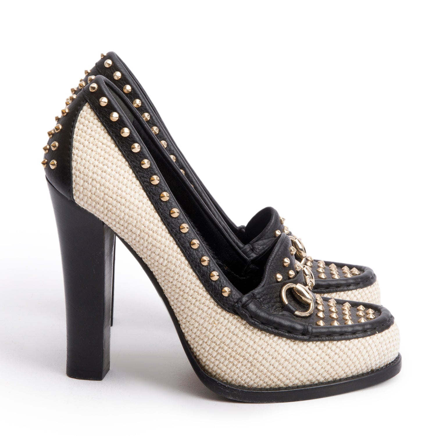 Gucci Black Leather Kid Scamosciato Horsebit Pumps, Size 38 w/ Box