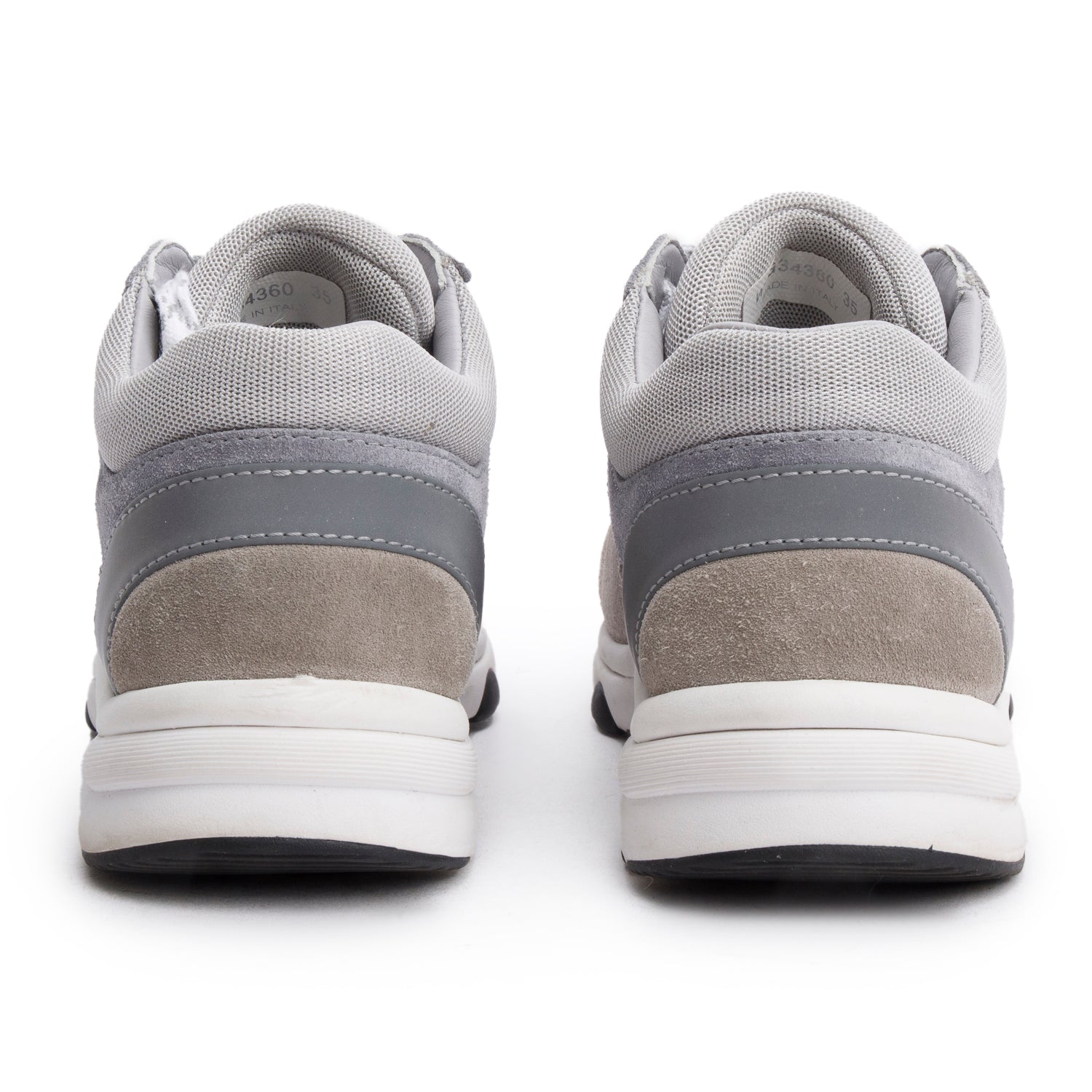 Chanel Grey Interlocking CC Logo Suede Sneakers, Size 35.5 w/ Box