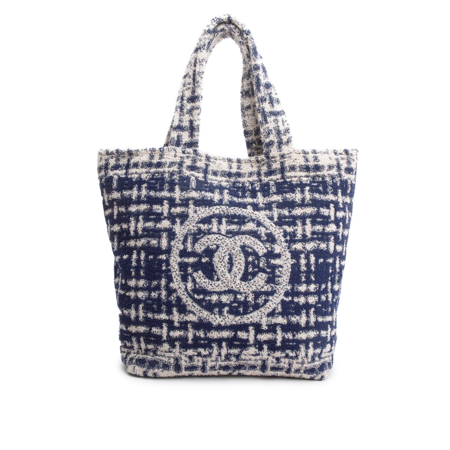 Chanel 2023 Blue Terry Cloth CC Beach Tote Set w/ Pouch, Towel, Box & Receipt