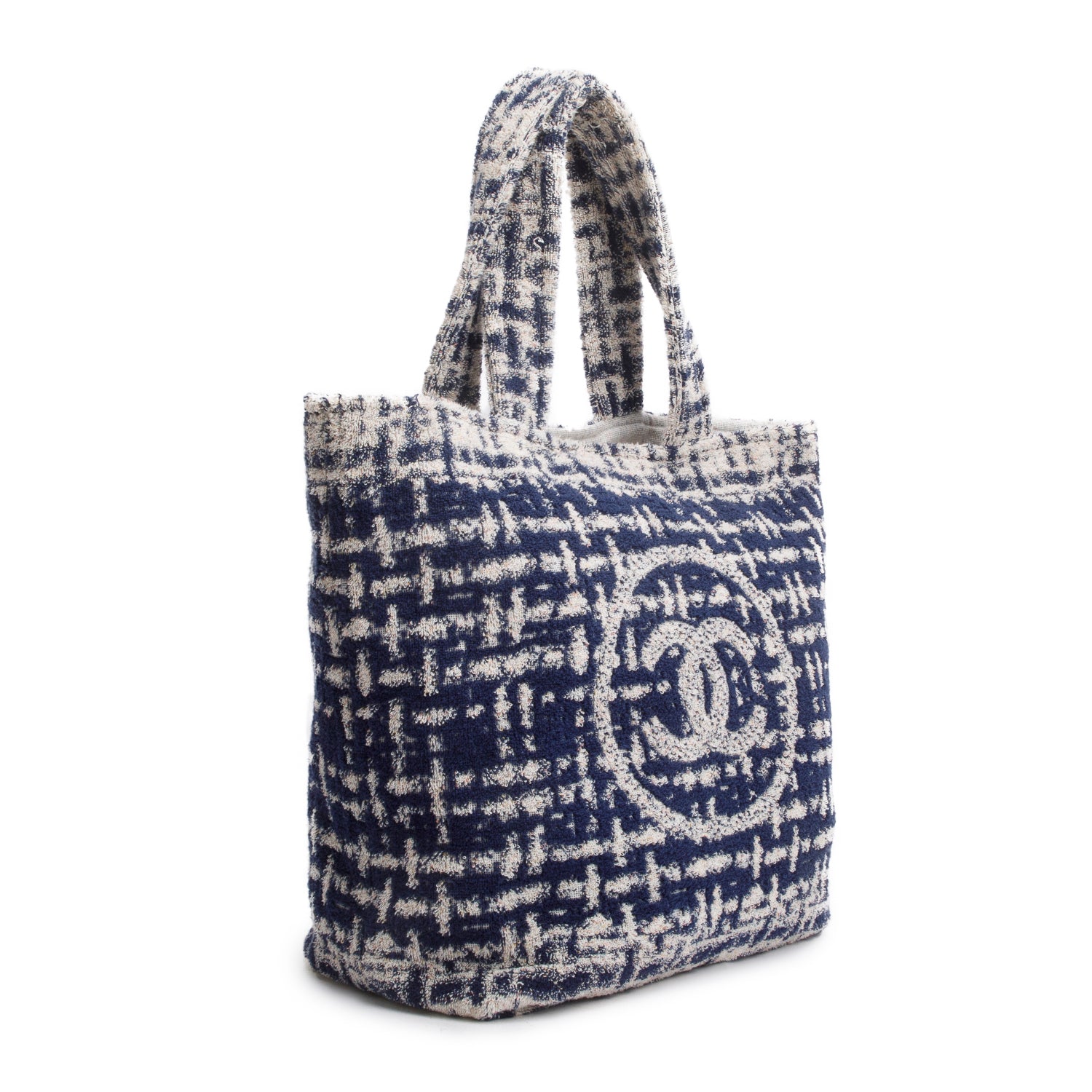 Chanel 2023 Blue Terry Cloth CC Beach Tote Set w/ Pouch, Towel, Box & Receipt