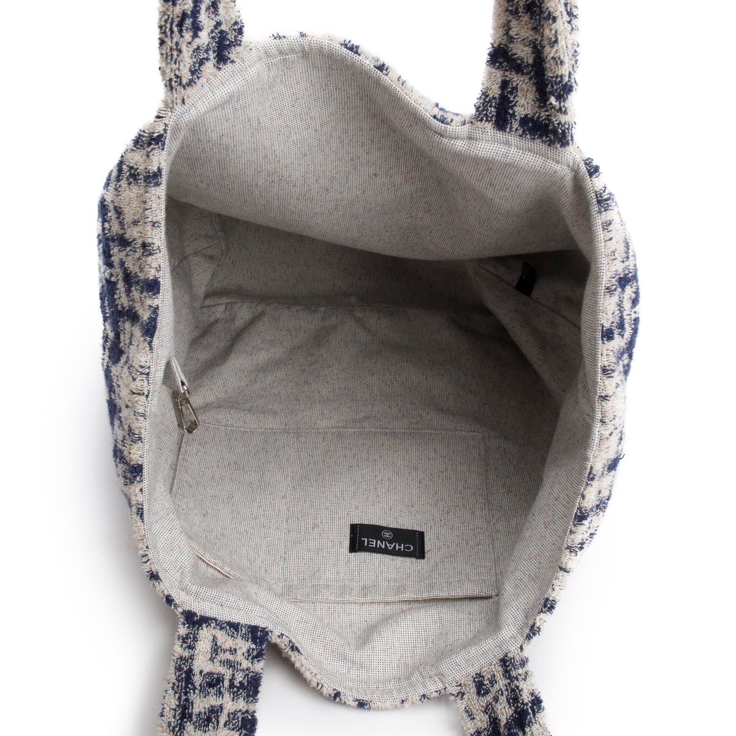 Chanel 2023 Blue Terry Cloth CC Beach Tote Set w/ Pouch, Towel, Box & Receipt