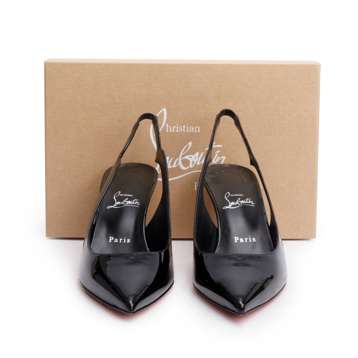 Christian Louboutin Black Patent Leather Hot Chick sling 70 Pumps, Size 41.5 w/ Box