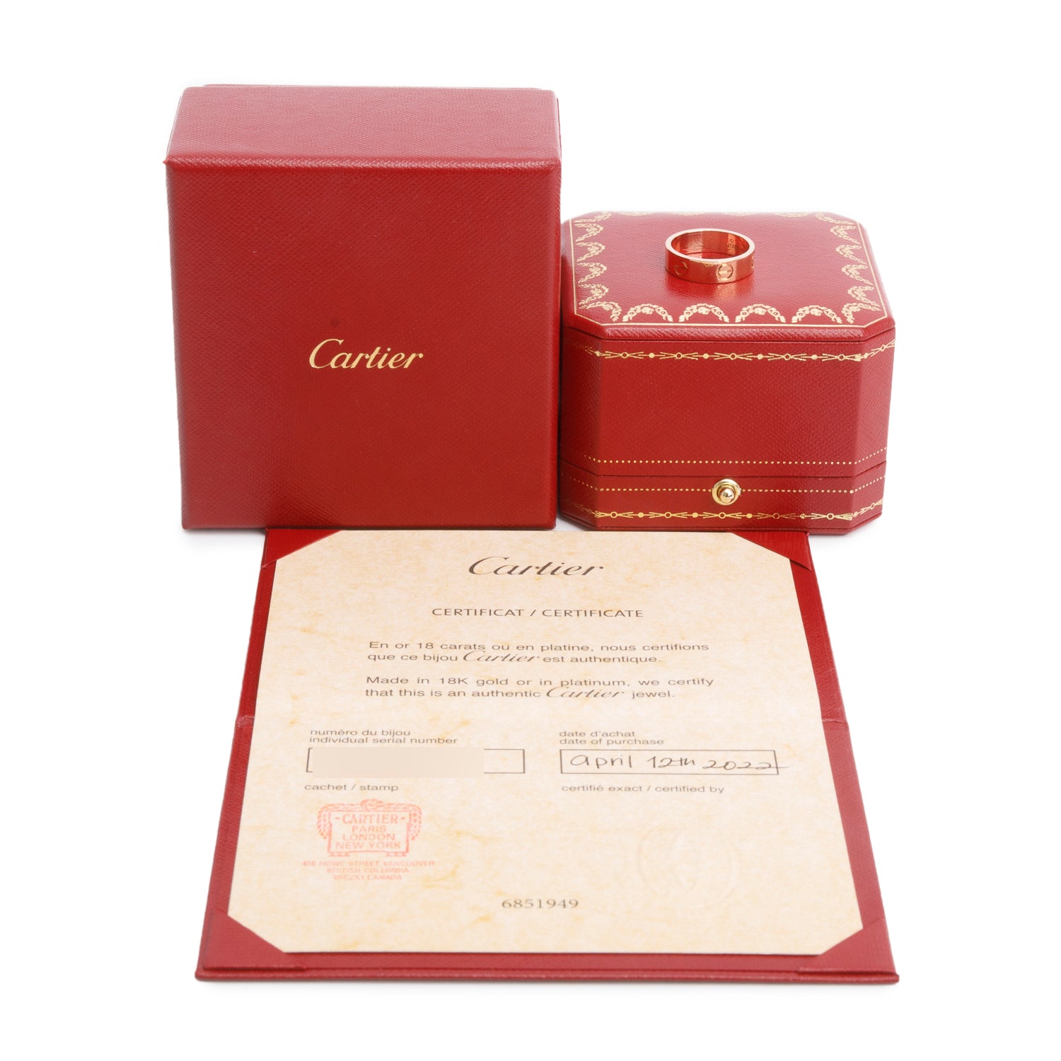 Cartier 2022 18k Rose Gold 5.5 MM Love Ring, Size 56 7.75 w/ Box & Certificate