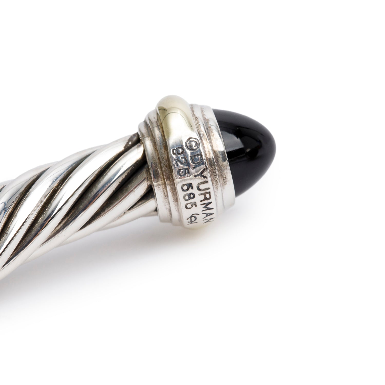 David Yurman Sterling Silver & 14k Yellow Gold Onyx 7 MM Classic Cable Bracelet