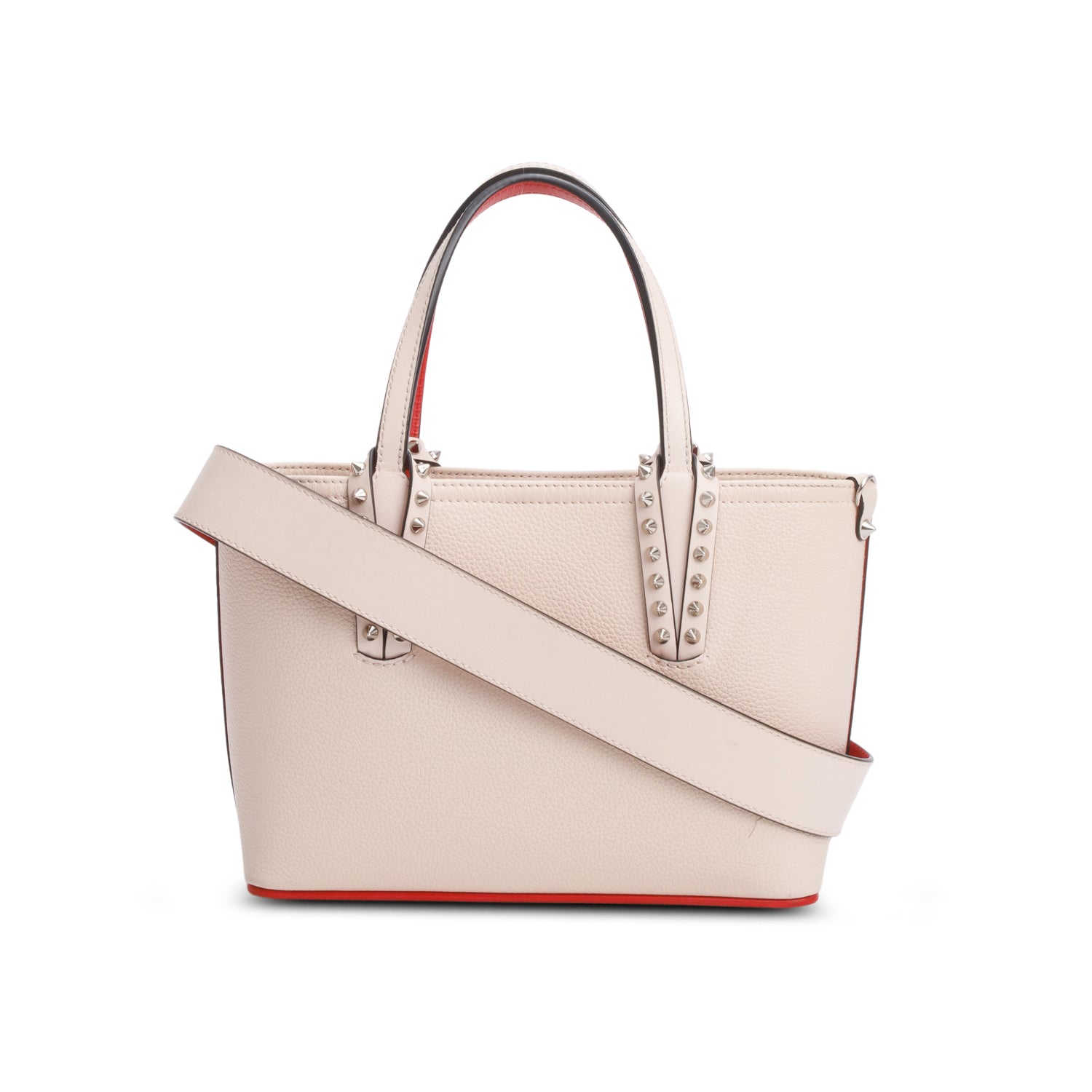 Christian Louboutin 2025 Beige Calfskin Leather Spike Mini Cabata Tote Bag w/ Strap & Receipt